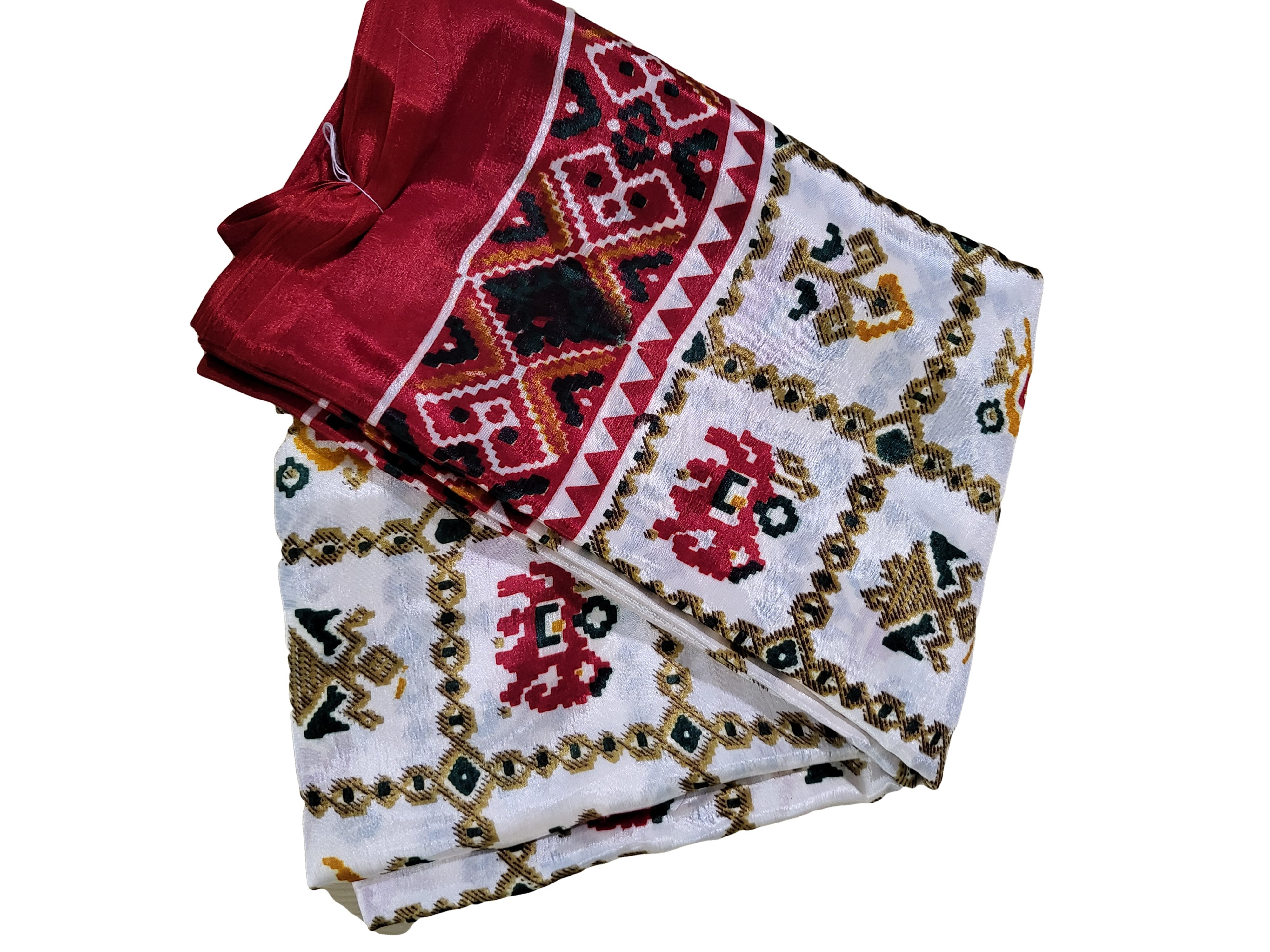 Cream Red Color - Georgette Saree - Patola Pattern Printed - Contrast Border