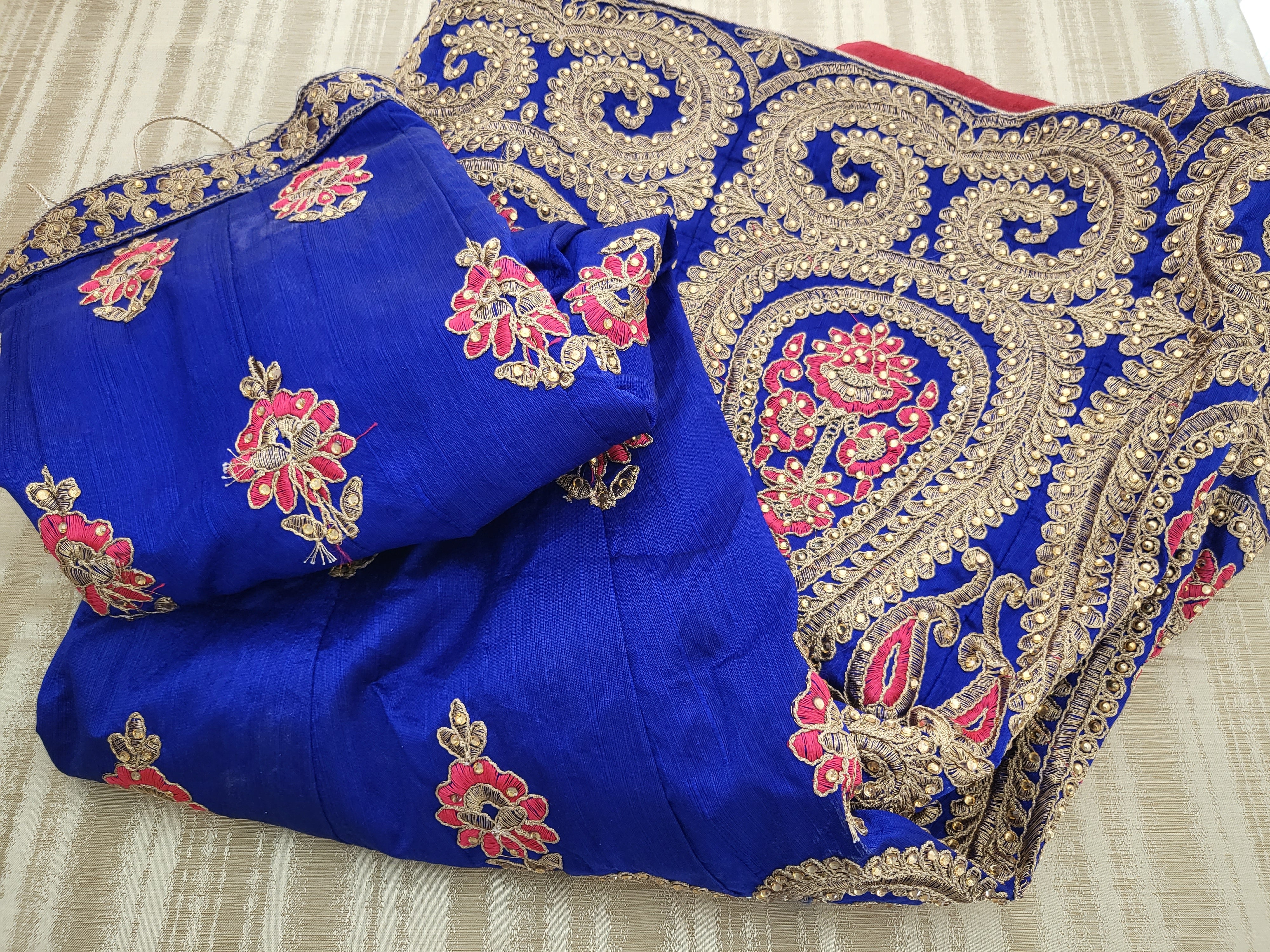 Blue Color - Satin Silk Jewel Studded, Embroidered - Lehenga Choli Set