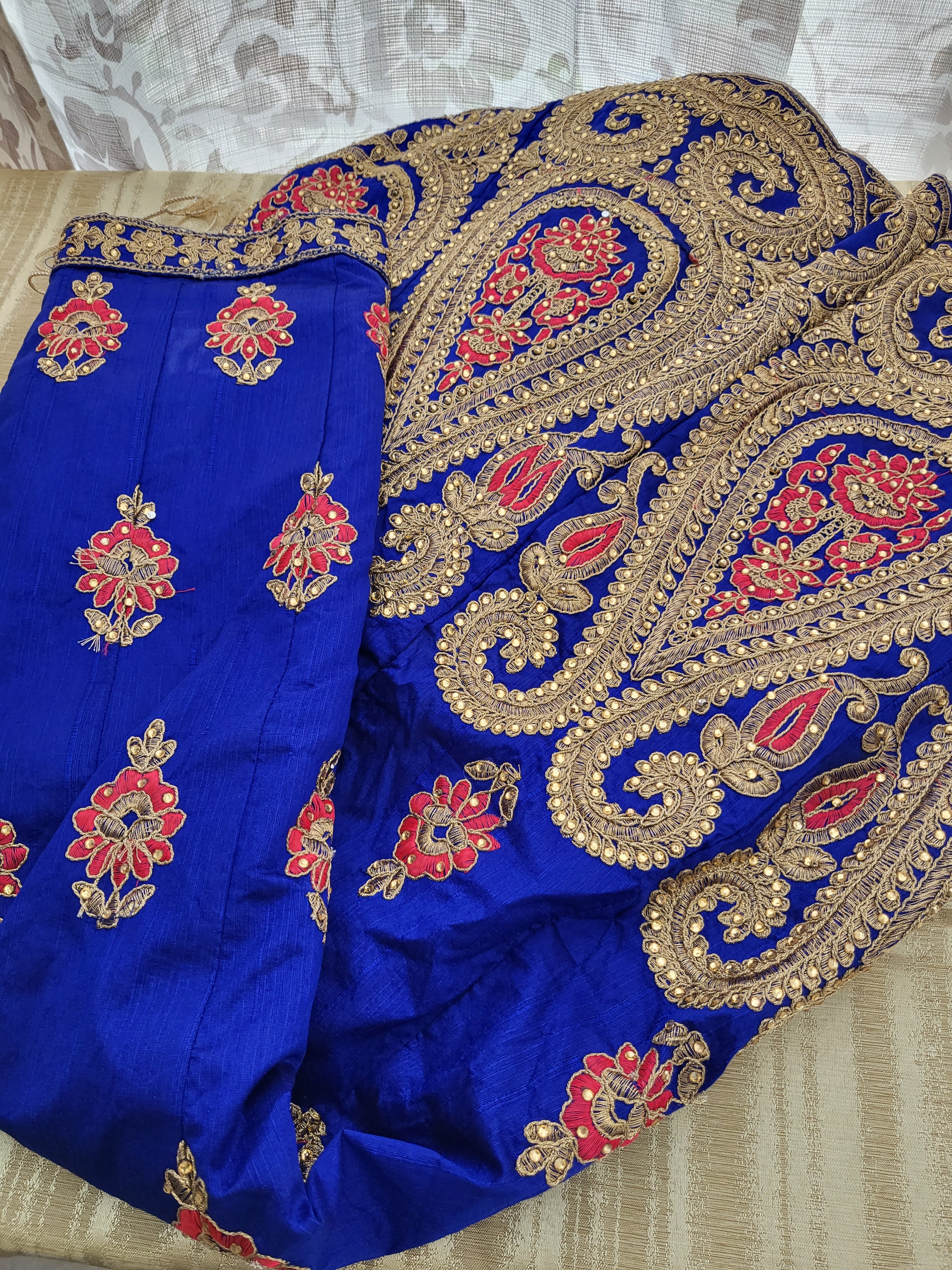 Blue Color - Satin Silk Jewel Studded, Embroidered - Lehenga Choli Set