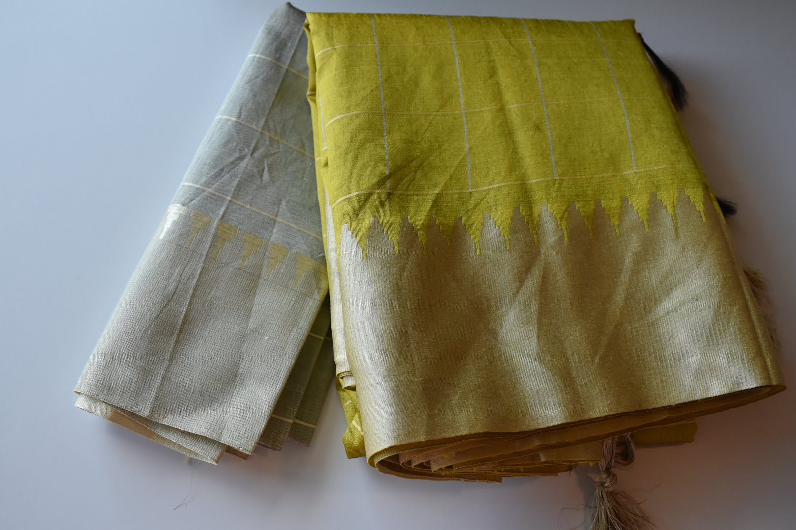 Yellow Color - Raw Silk, Silk Saree with Tassels