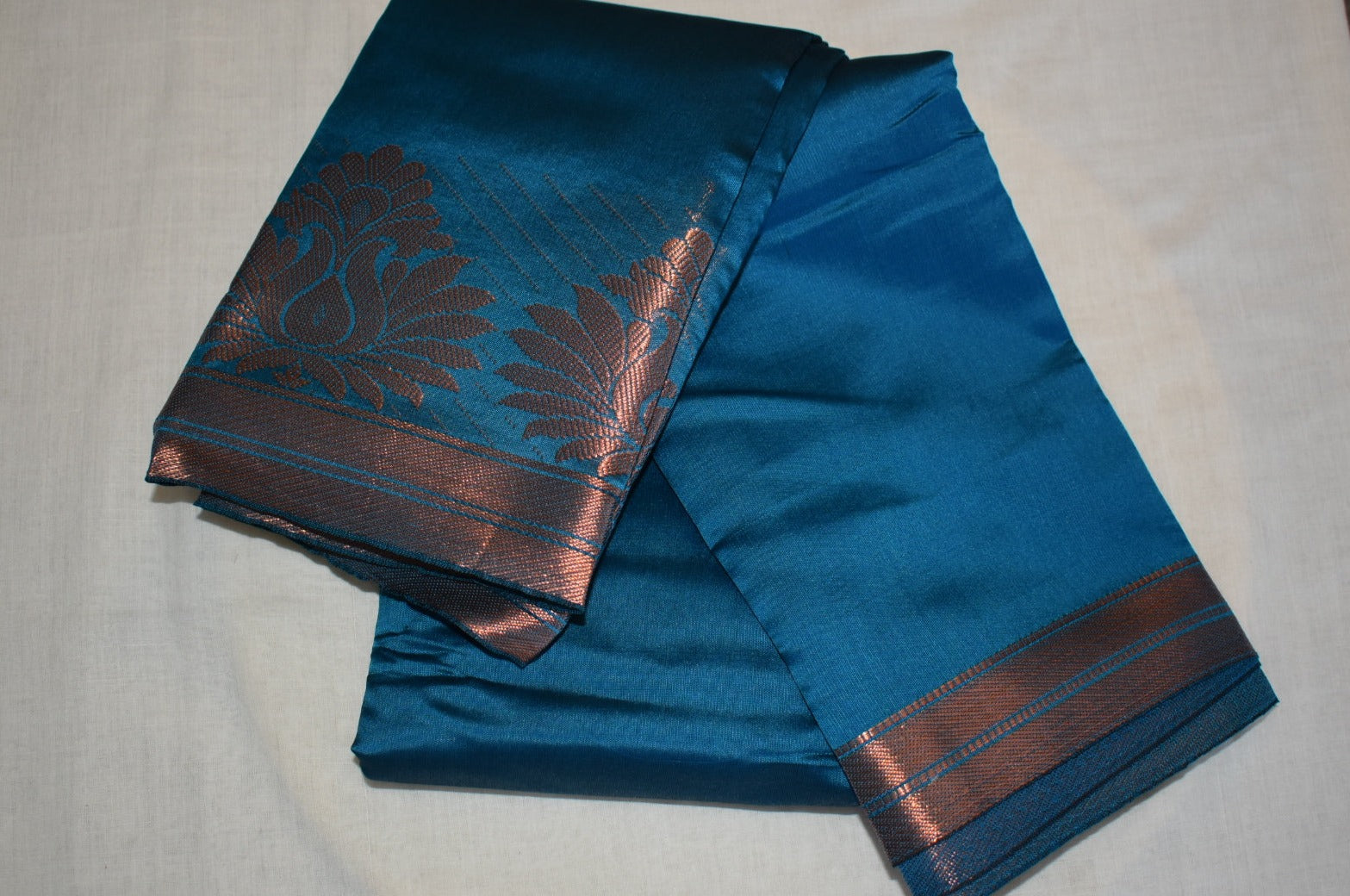 Blue Color - Semi Silk Saree with Copper Zari Silk Thread border