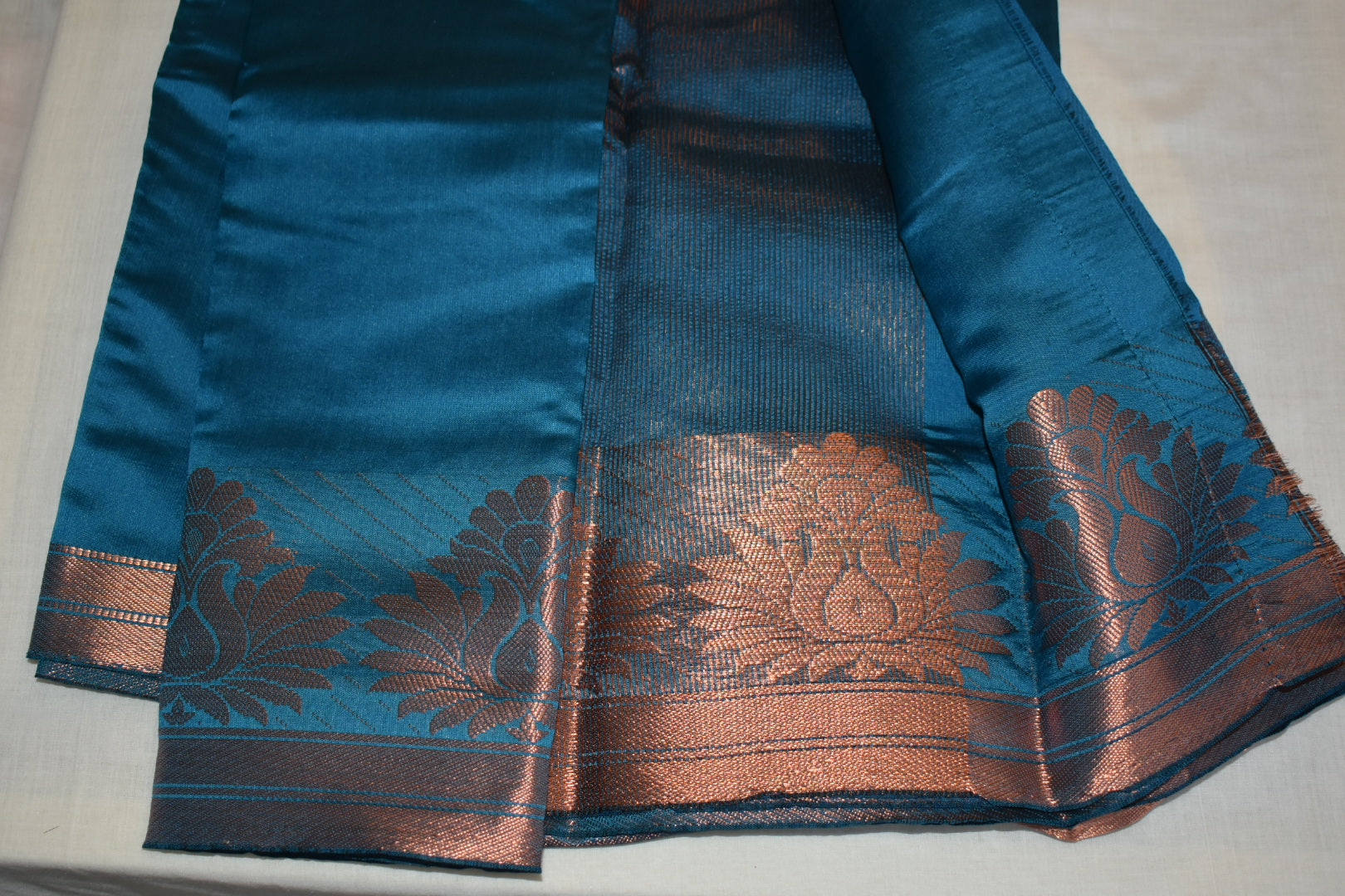 Blue Color - Semi Silk Saree with Copper Zari Silk Thread border