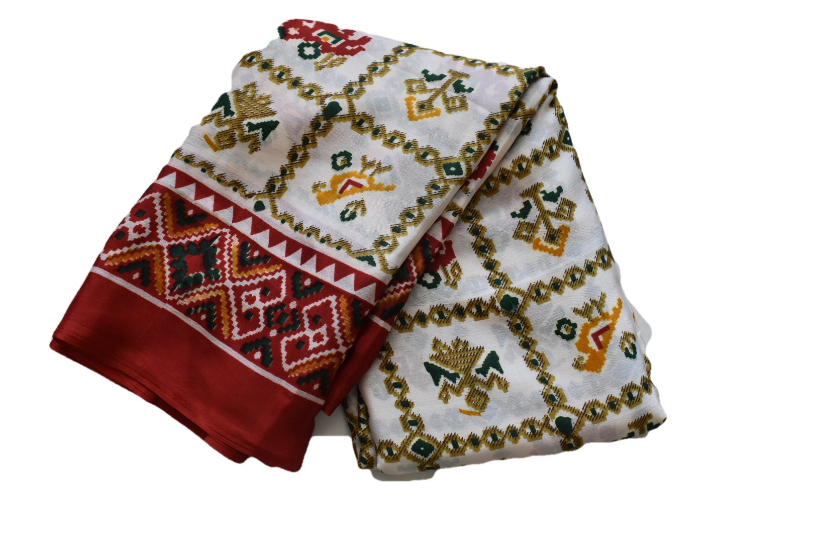 Cream Red Color - Georgette Saree - Patola Pattern Printed - Contrast Border