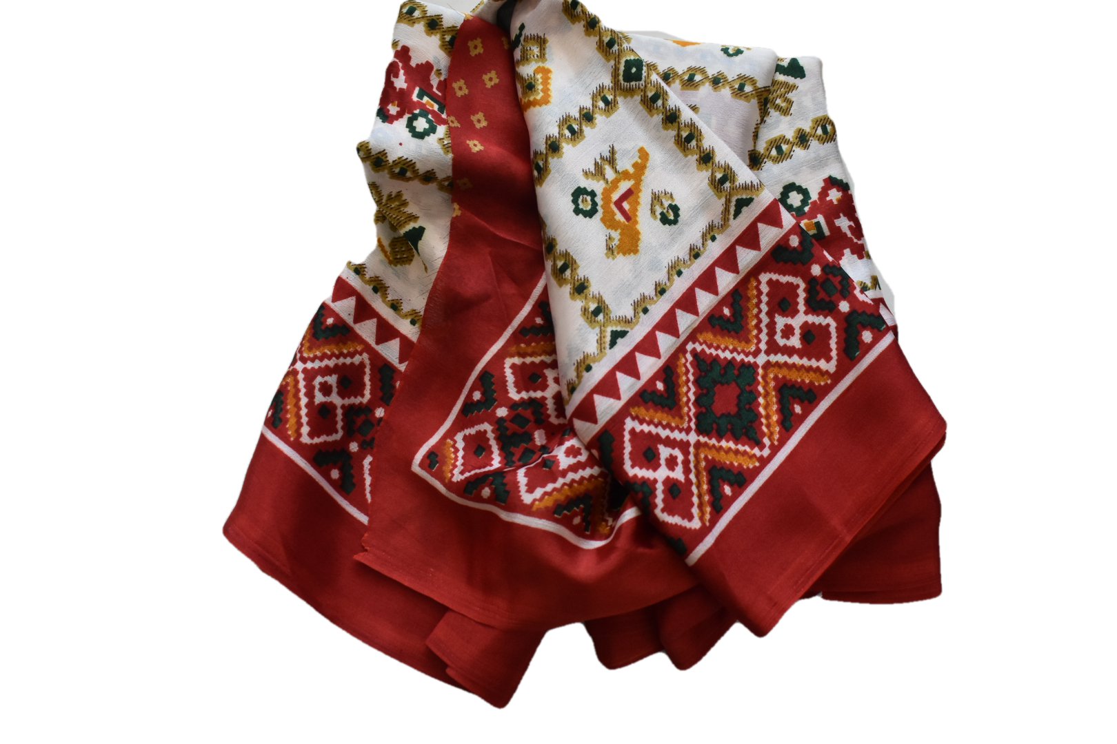 Cream Red Color - Georgette Saree - Patola Pattern Printed - Contrast Border