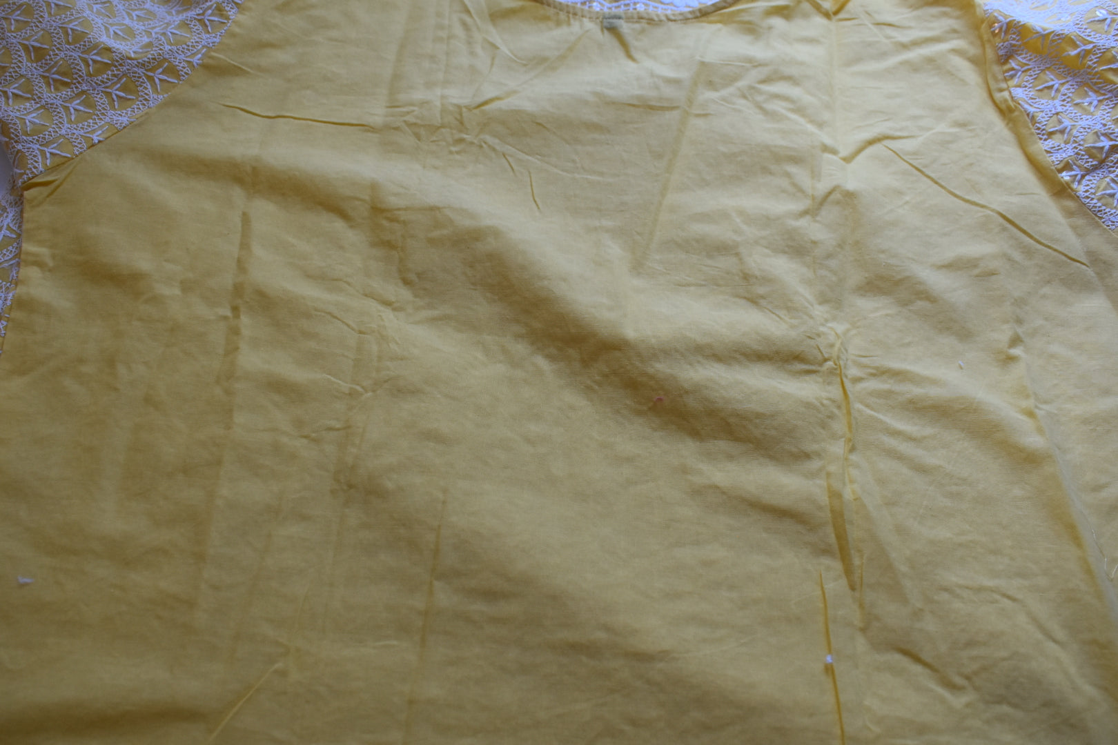 Light Yellow Color - Poly Cotton Chicken work and Sequin work Kurti - Size Small/Medium - 30/32 Junior size. Big Girls size - 18 plus