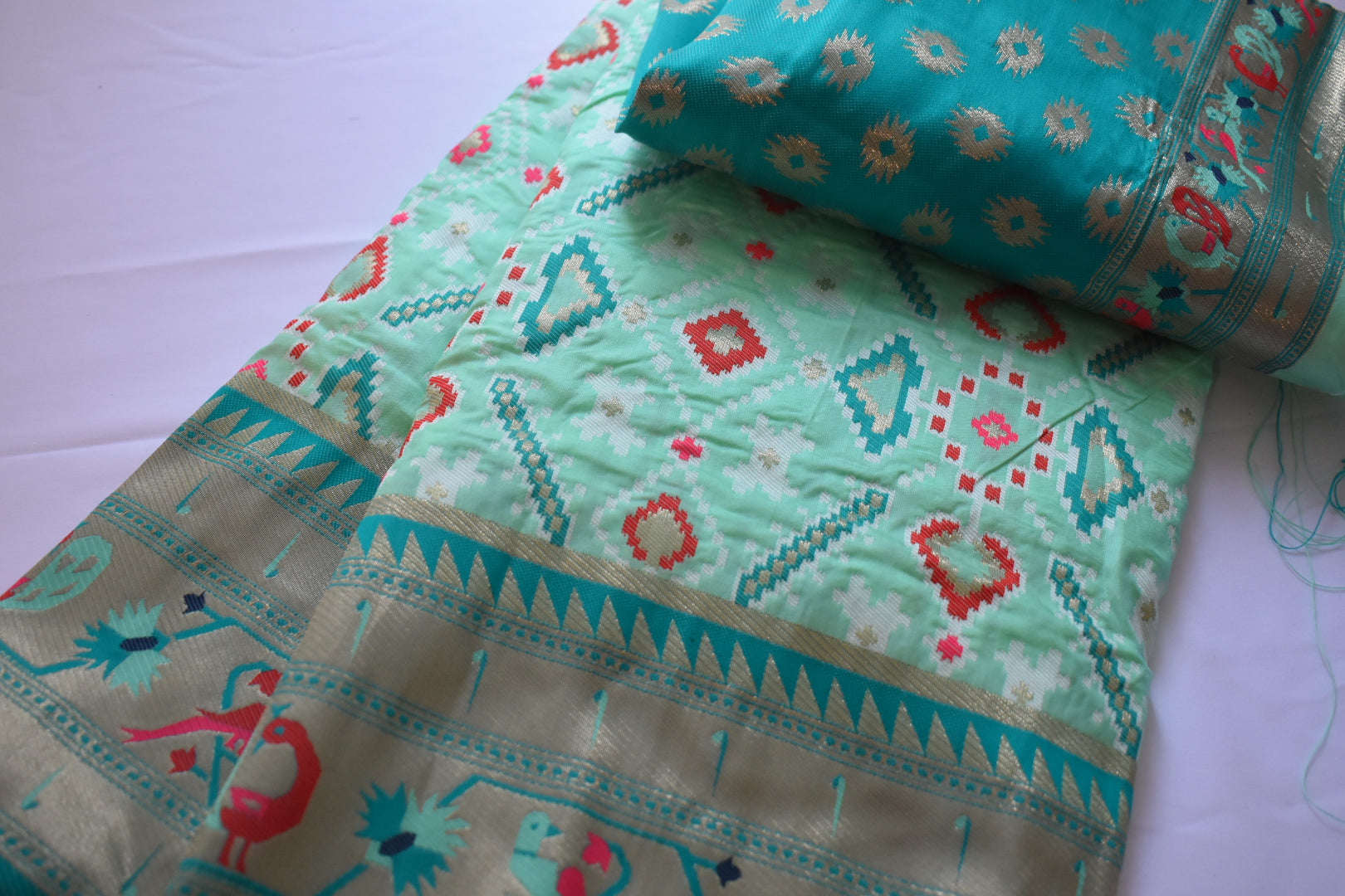 Green II Color - Silk Patola Kanjipuram Saree - Silk Zari Thread - Contrast Border