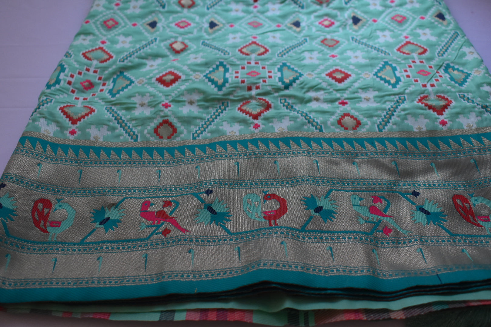 Green II Color - Silk Patola Kanjipuram Saree - Silk Zari Thread - Contrast Border