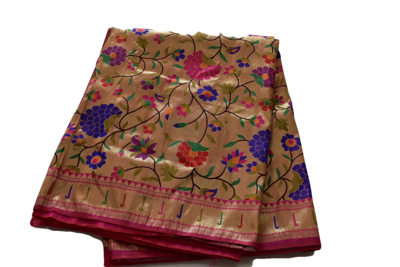 Multi Color Gold Color - Silk Patola Kanjipuram Saree - Silk Zari Thread - Contrast Border