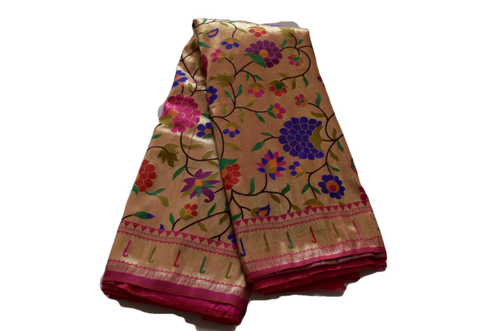 Multi Color Gold Color - Silk Patola Kanjipuram Saree - Silk Zari Thread - Contrast Border