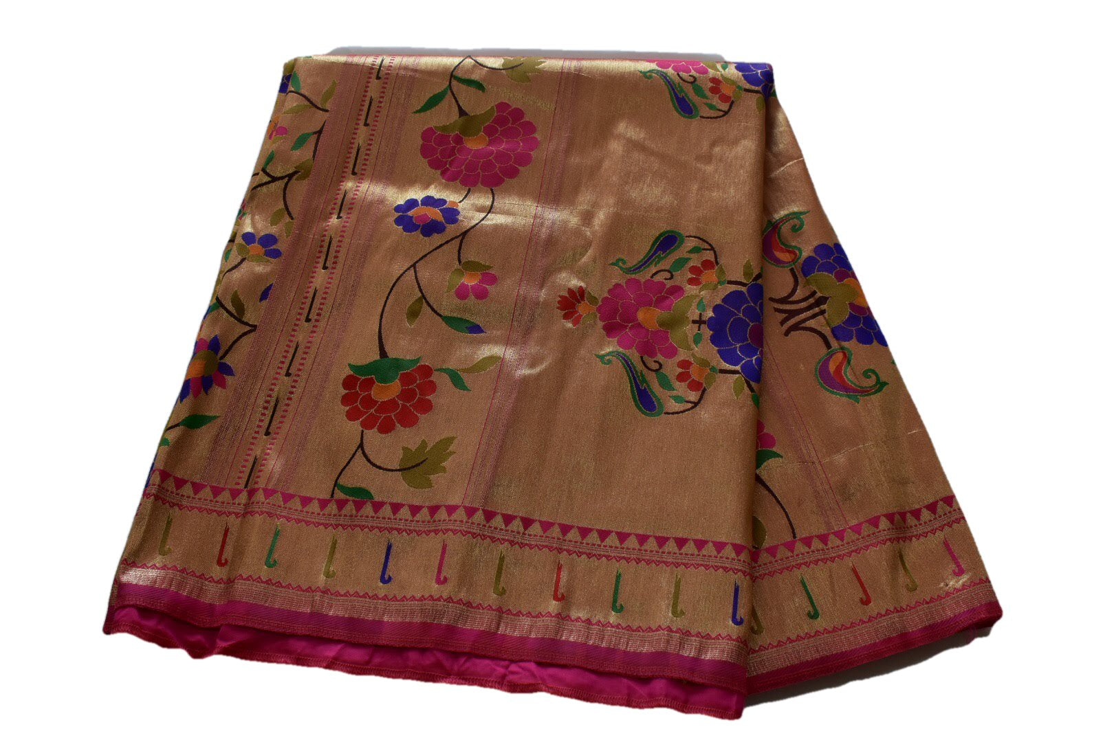 Multi Color Gold Color - Silk Patola Kanjipuram Saree - Silk Zari Thread - Contrast Border
