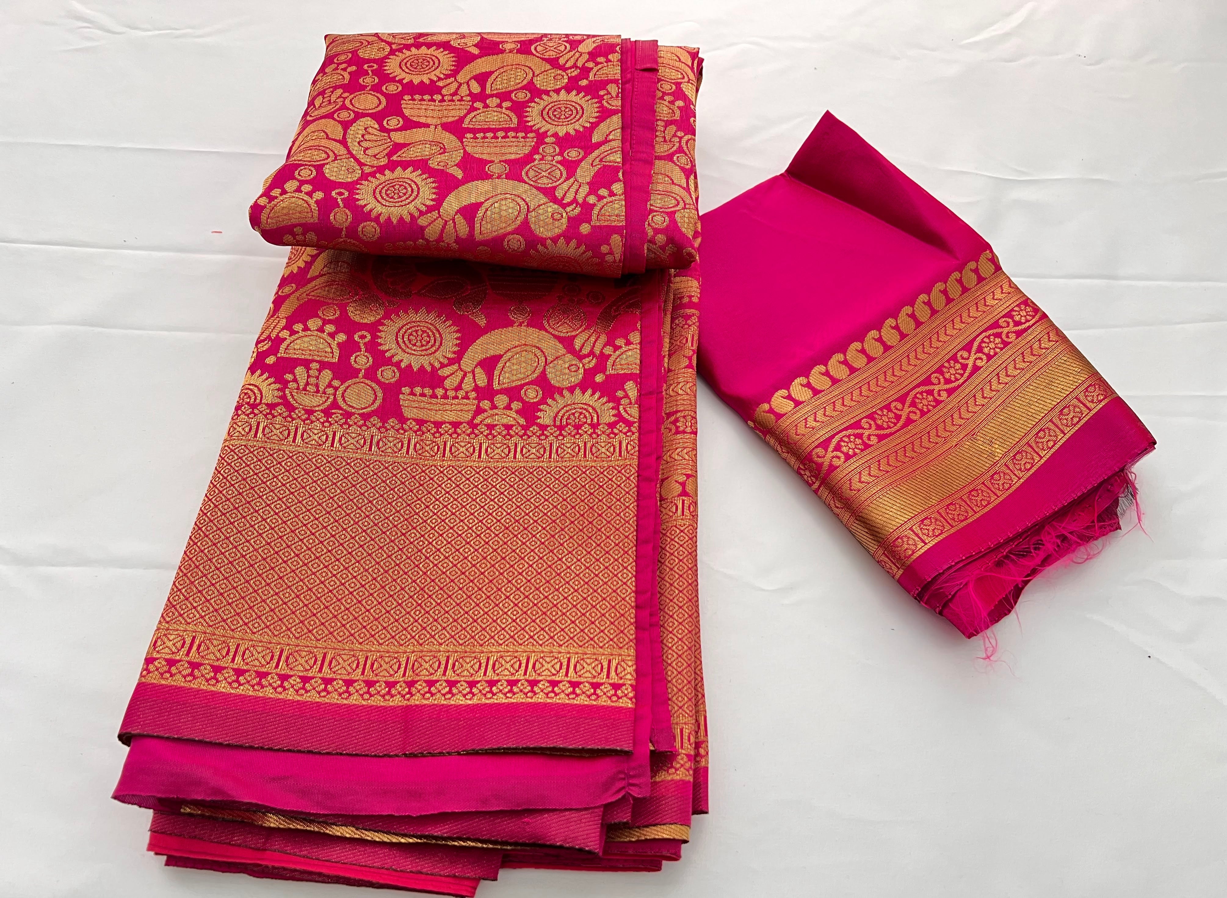 Pink Color - Silk Saree - Zari Thread Peacock pattern