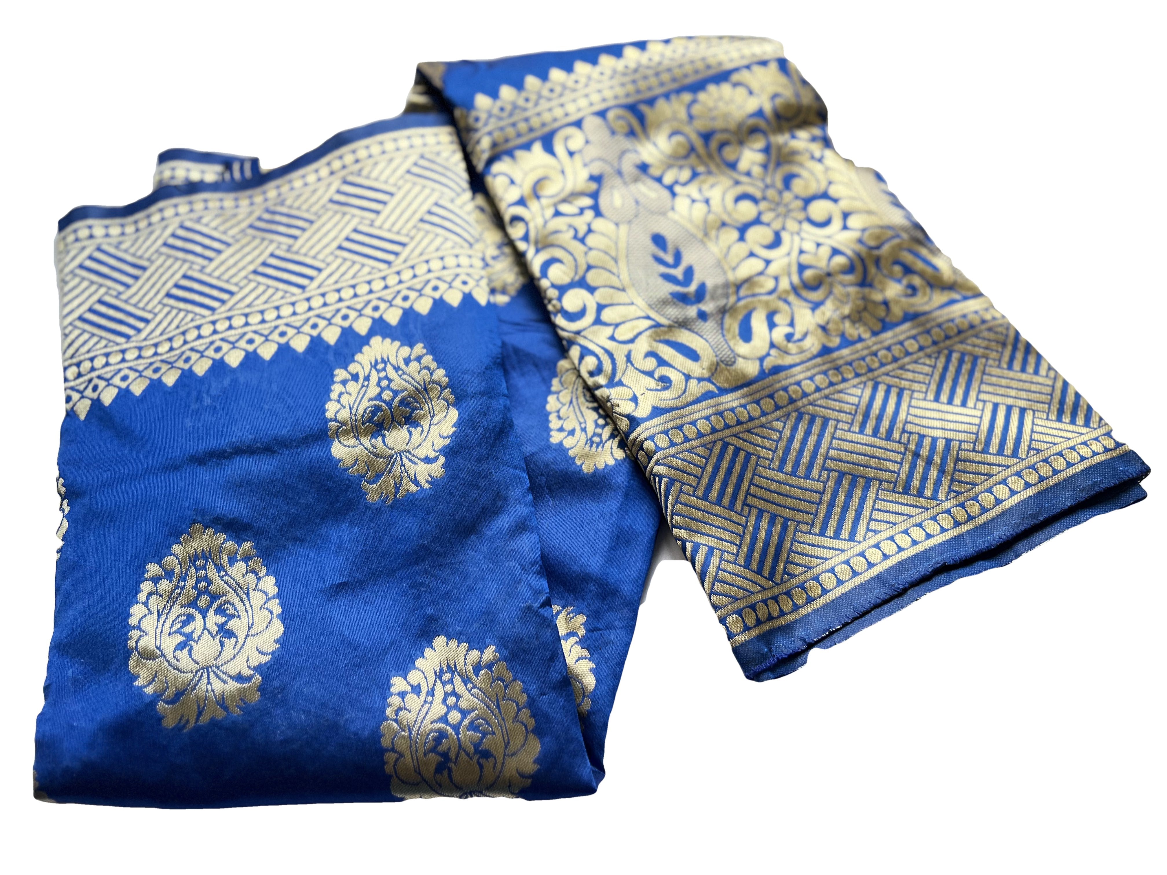 Blue Color - Light Weight Banaras Silk Saree, Gold Floral Design