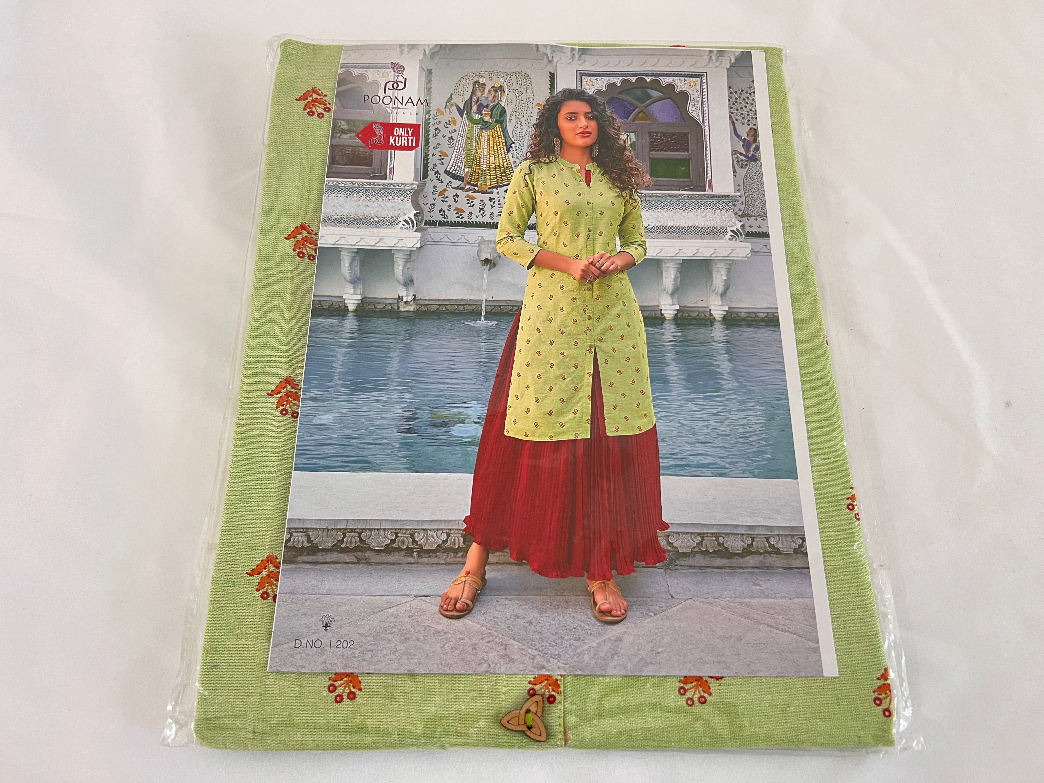 Cotton Printed Tunic Kurti - Straight Style - Knee Length - Green Color Large