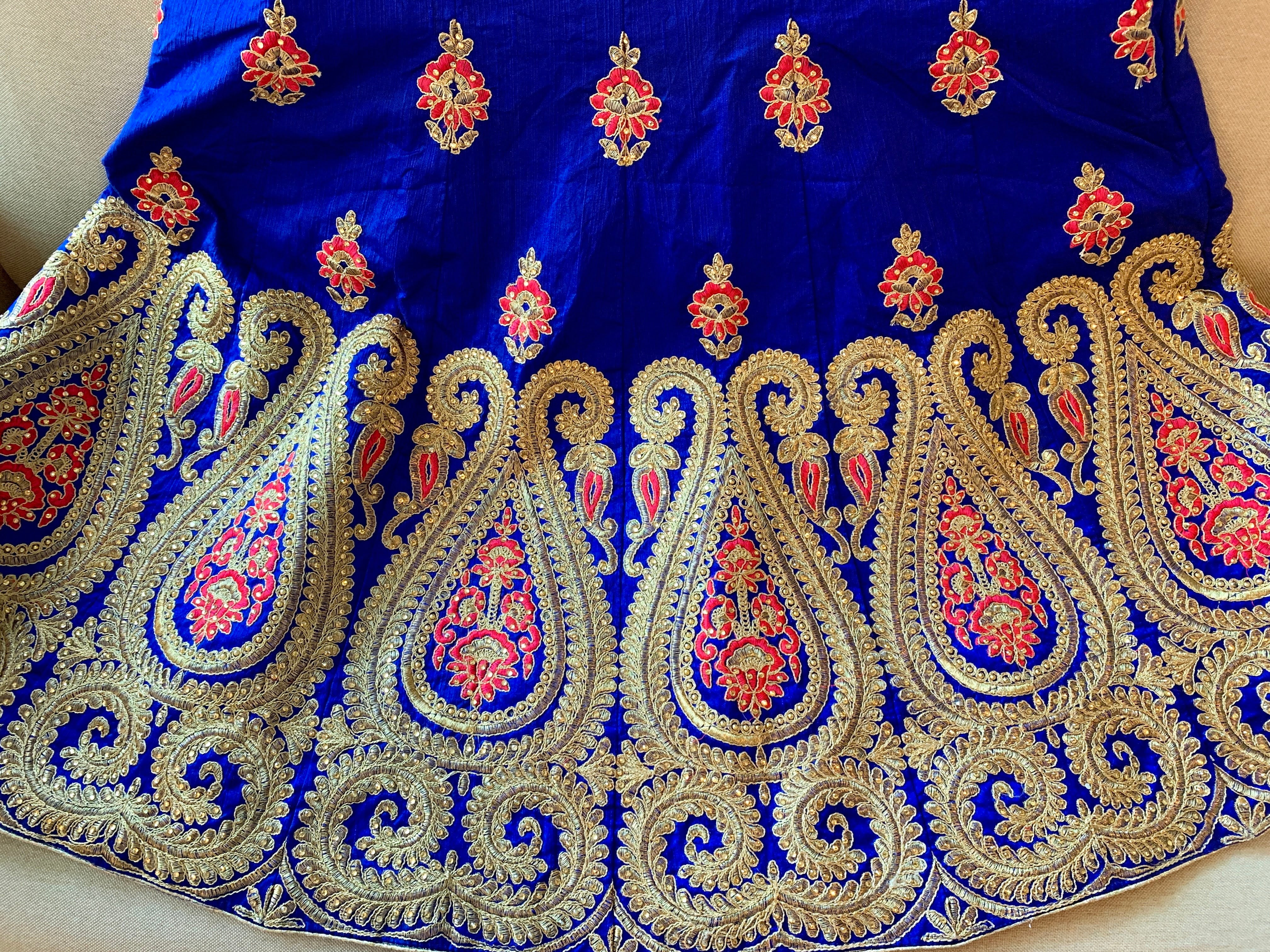 Blue Color - Satin Silk Jewel Studded, Embroidered - Lehenga Choli Set