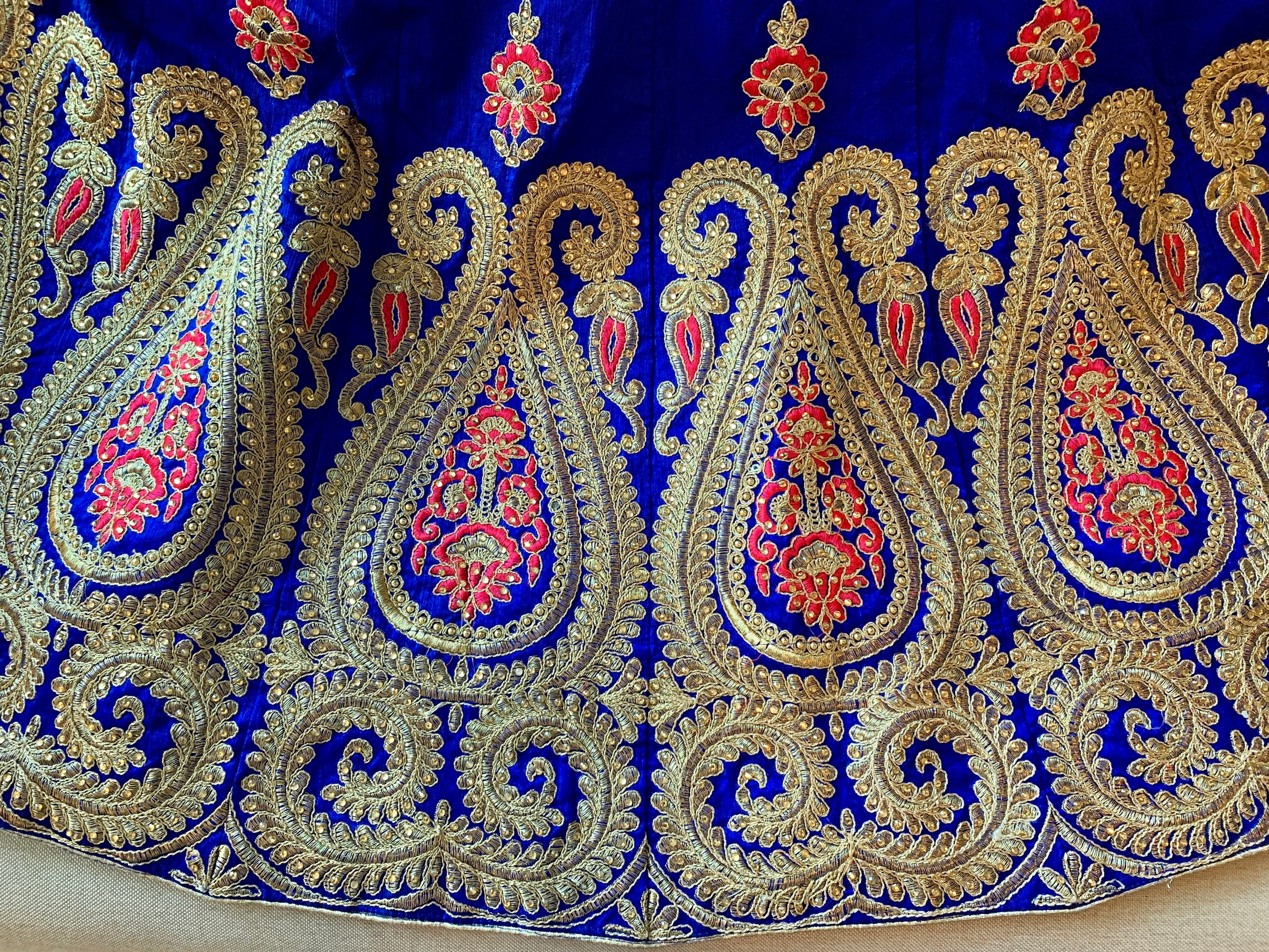 BLUE COLOR - SATIN SILK JEWEL STUDDED, EMBROIDERED - LEHENGA CHOLI SET