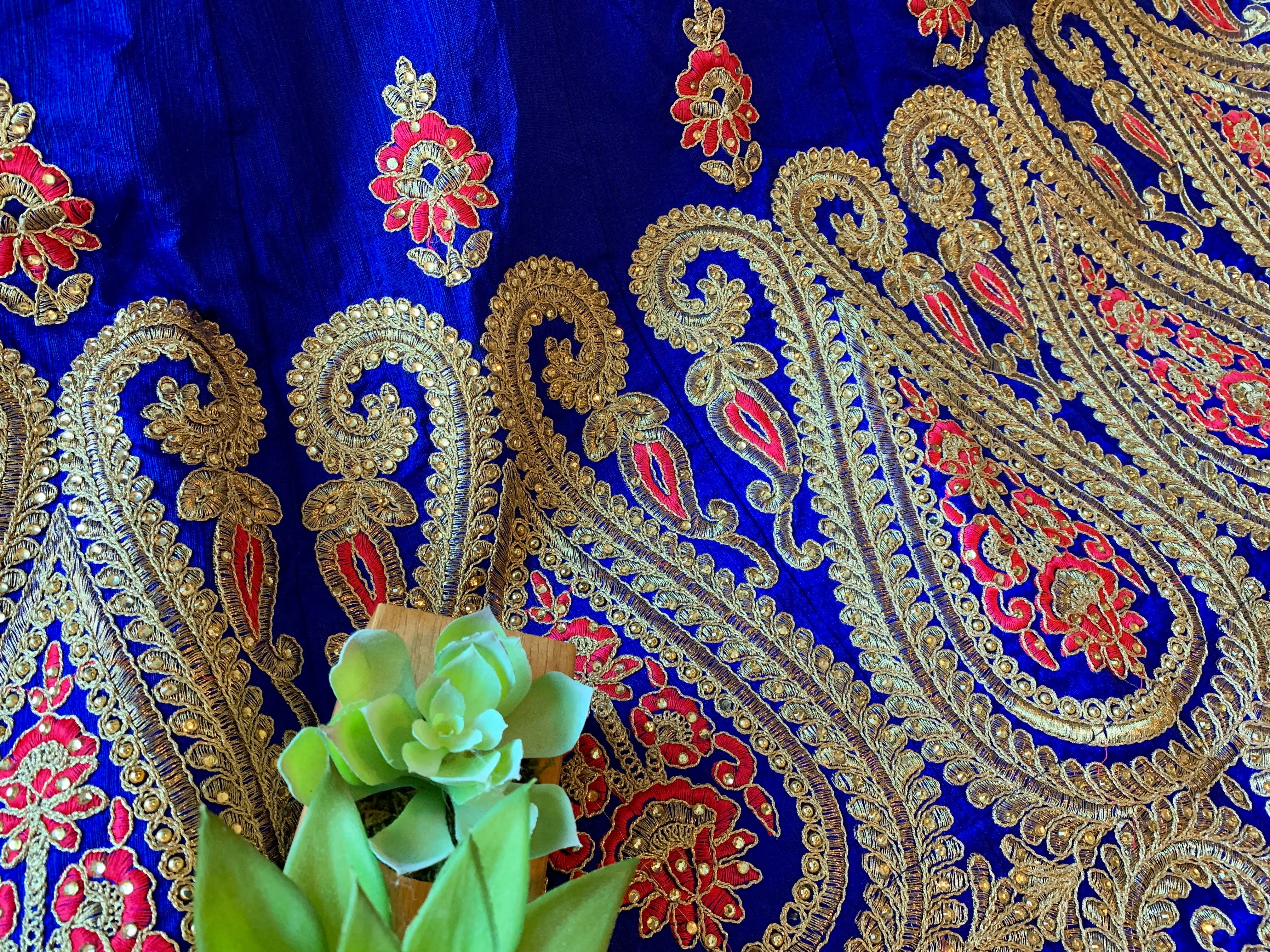 Blue Color - Satin Silk Jewel Studded, Embroidered - Lehenga Choli Set