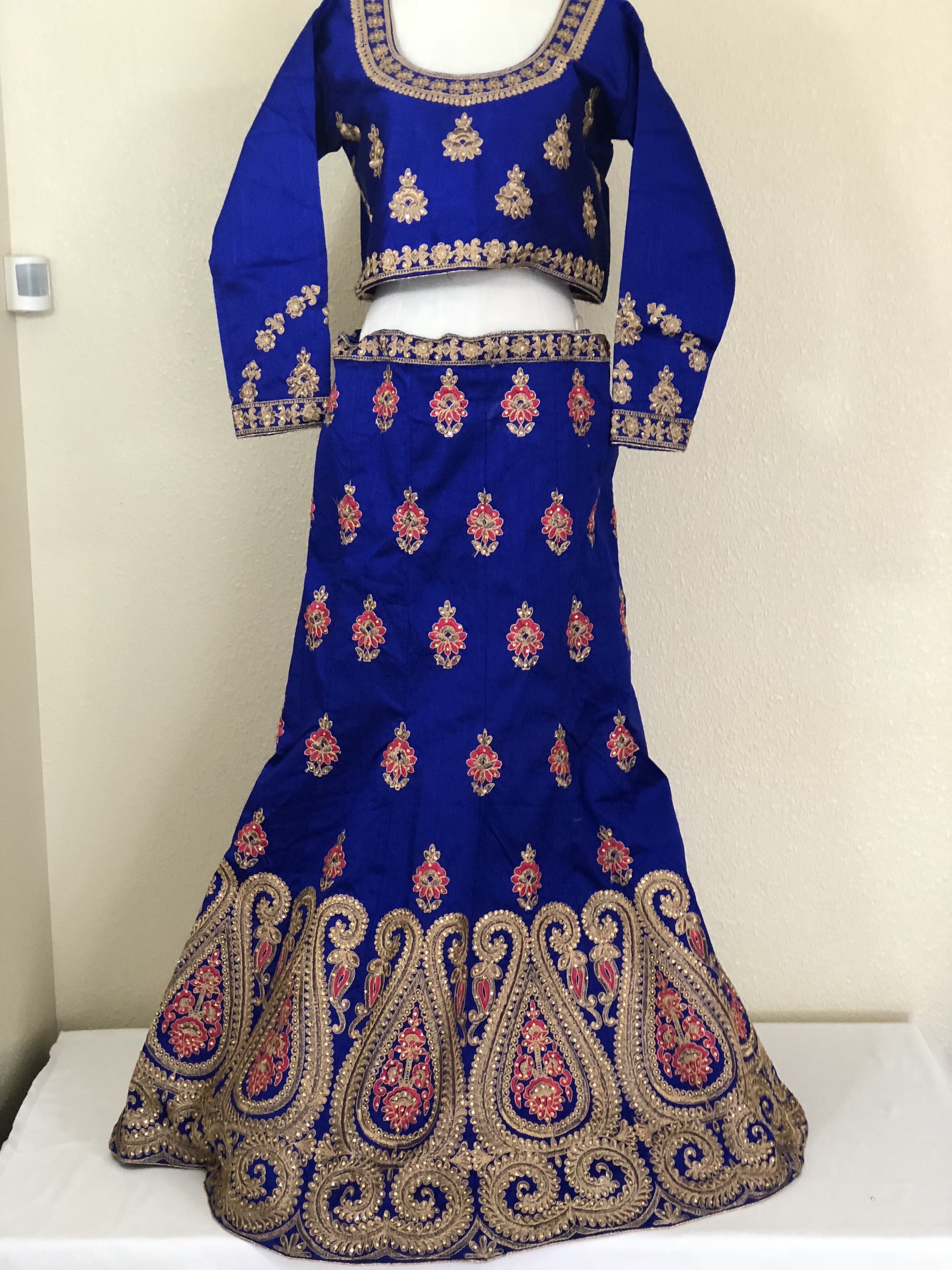 Blue Color - Satin Silk Jewel Studded, Embroidered - Traditional Classic A line Lehenga
