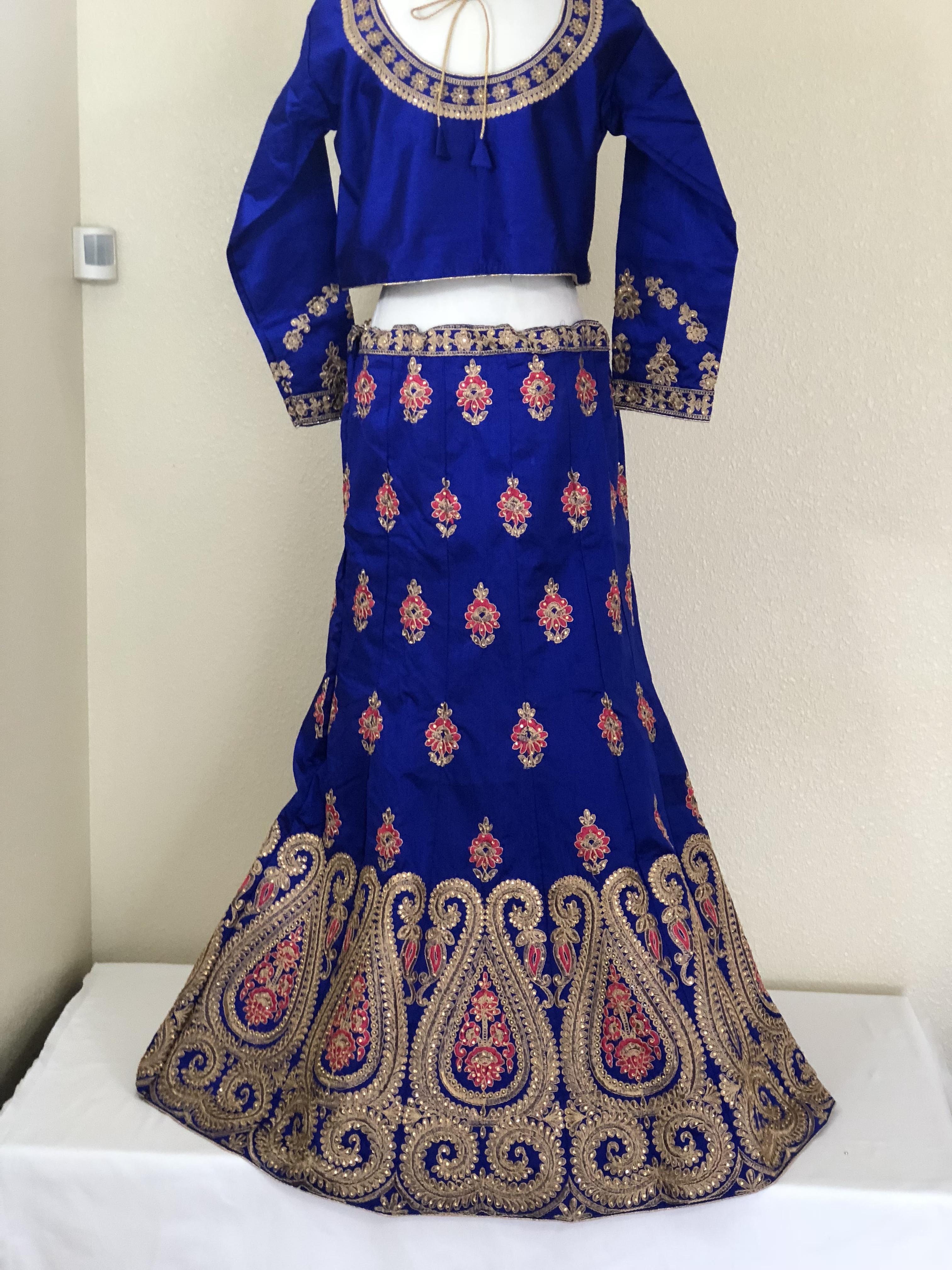 Blue Color - Satin Silk Jewel Studded, Embroidered - Traditional Classic A line Lehenga