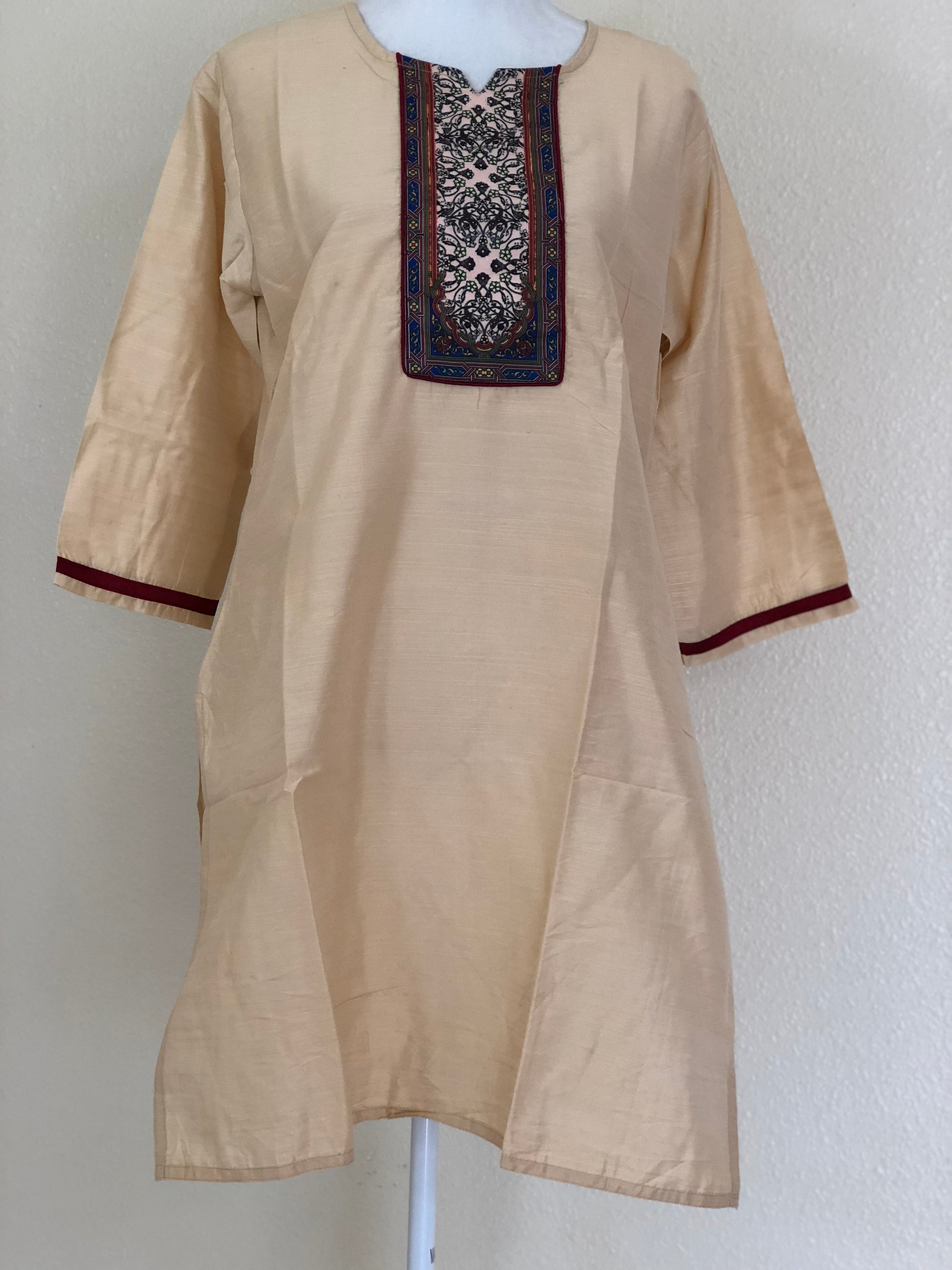 Ivory Beige Color - Raw Silk Kurti Size Small/Medium - 30/32 Junior size. Big Girls size - 18 plus