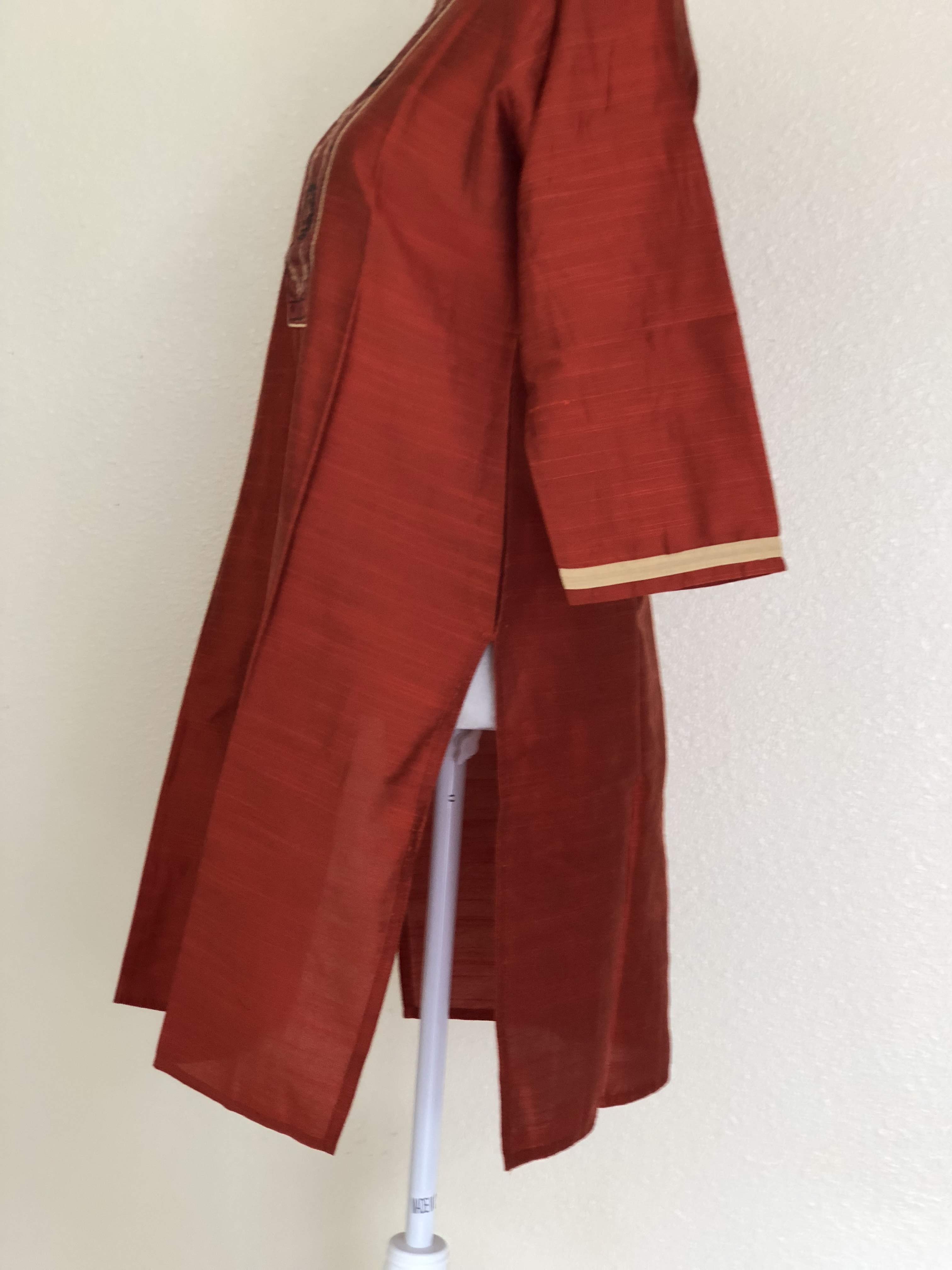 Red Orange Color - Raw Silk Kurti Size Small/Medium - 30/32, Junior size. Big Girls size - 18 plus