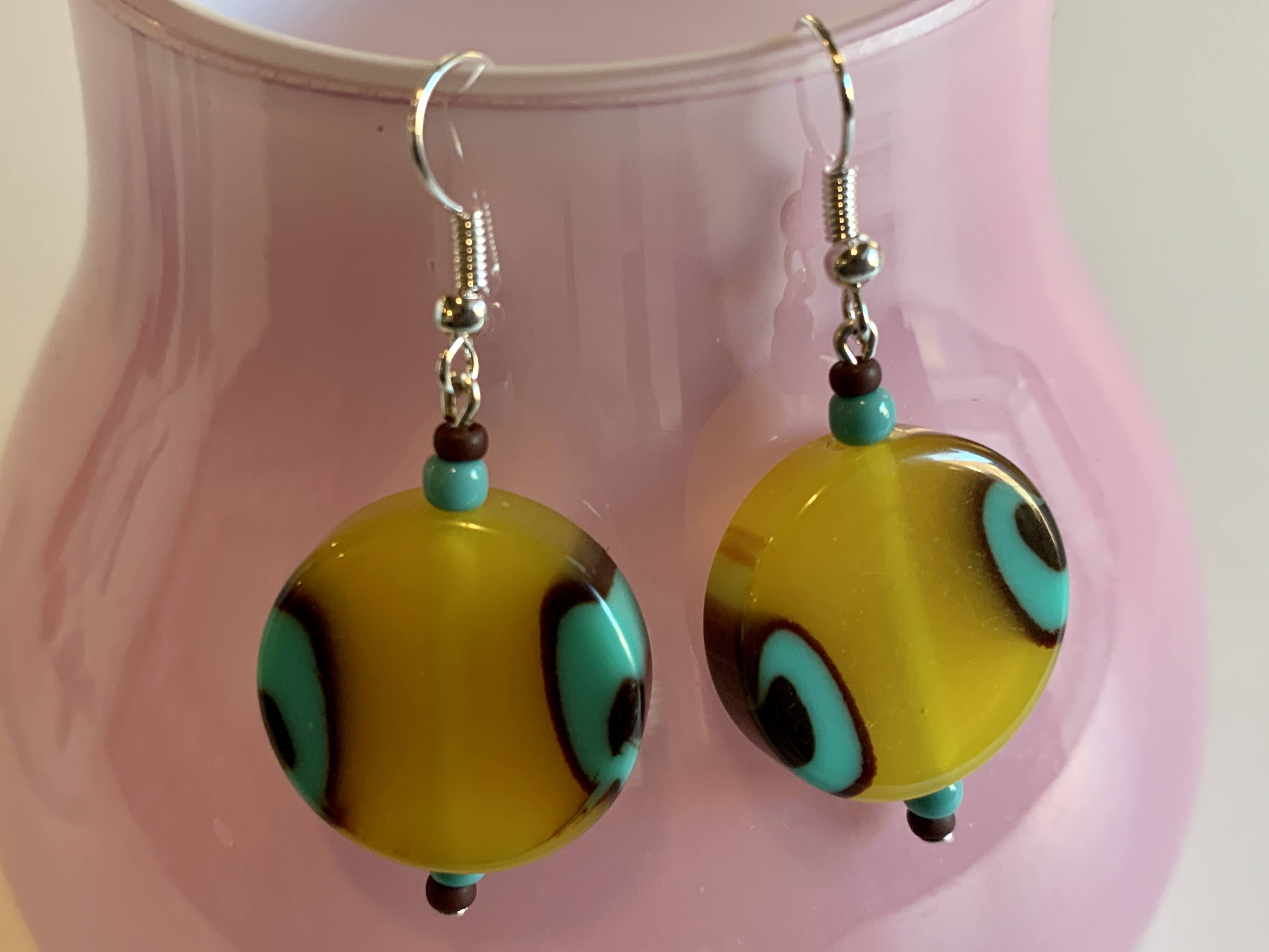 Yellow Color Acrylic Bead - Boho Earrings