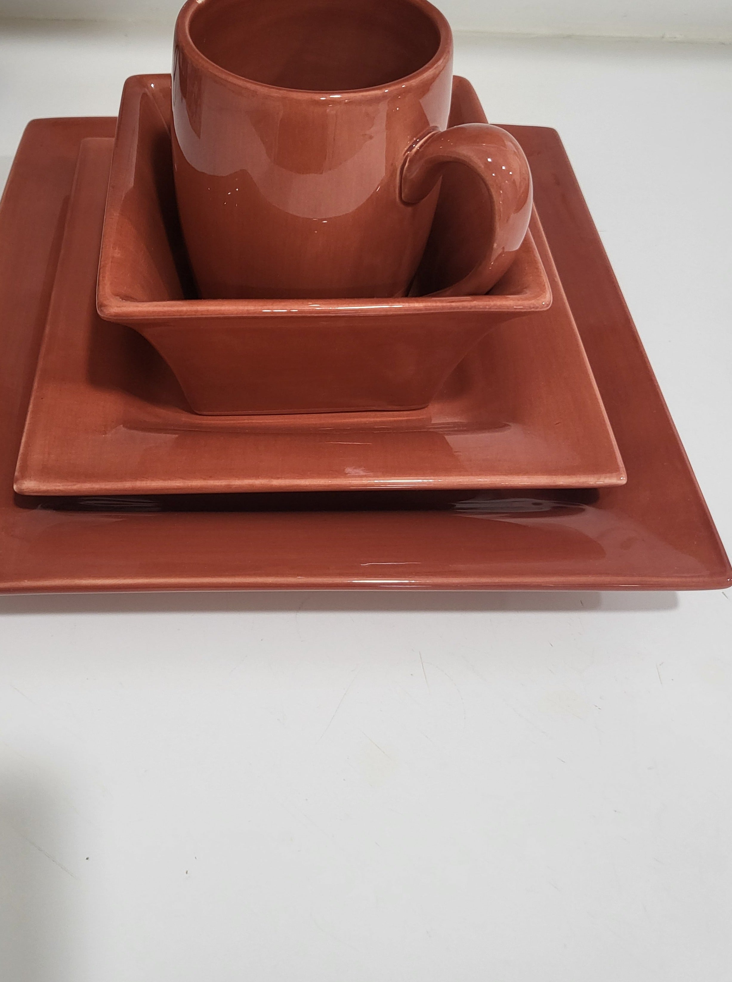 Red Glazed Stoneware Ceramic Dinnerware Set of 25 pieces
