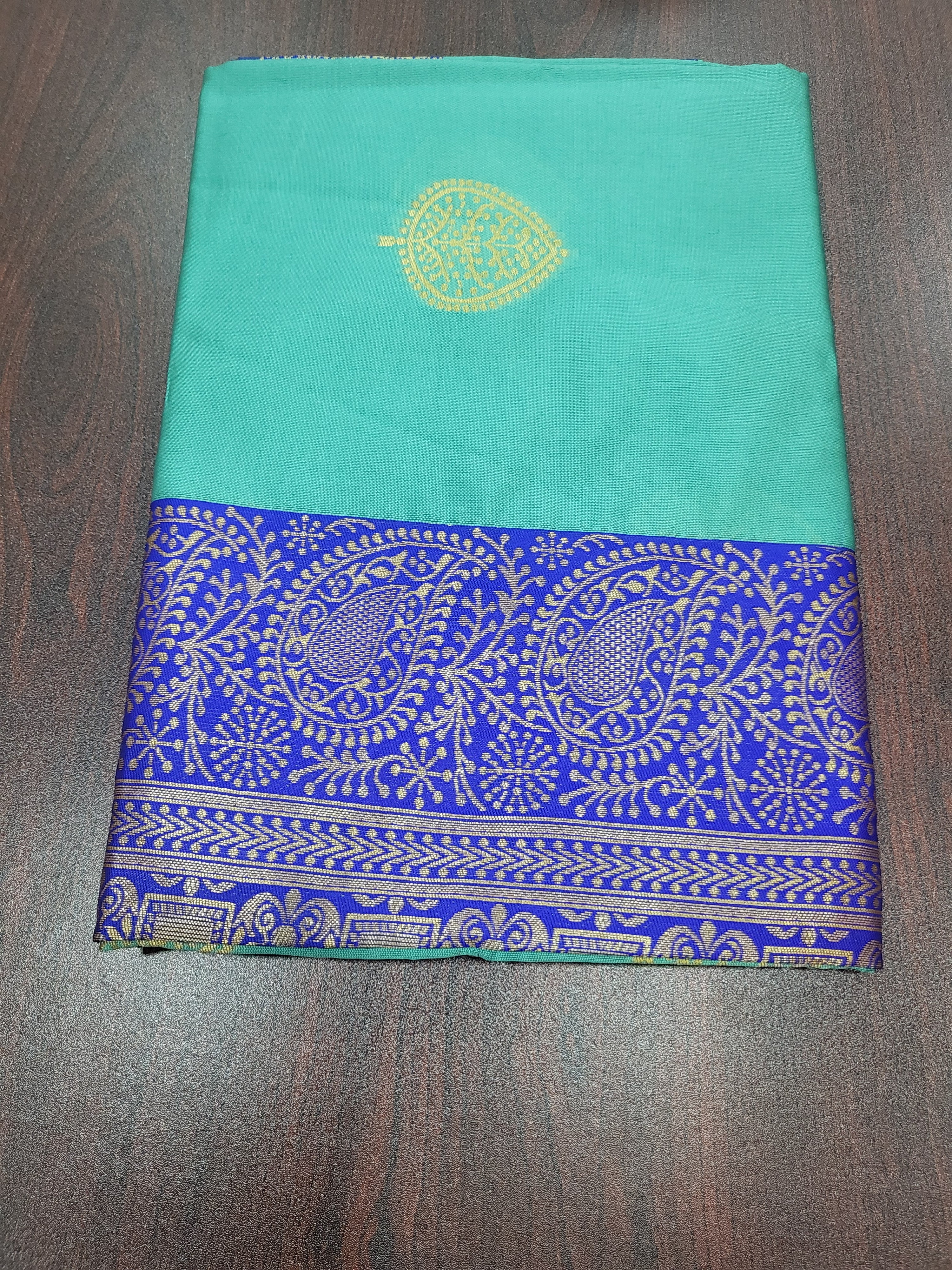 Silk Blend Saree - Silk Zari Thread - Small Motif Butta pattern Gold silk Zari Border