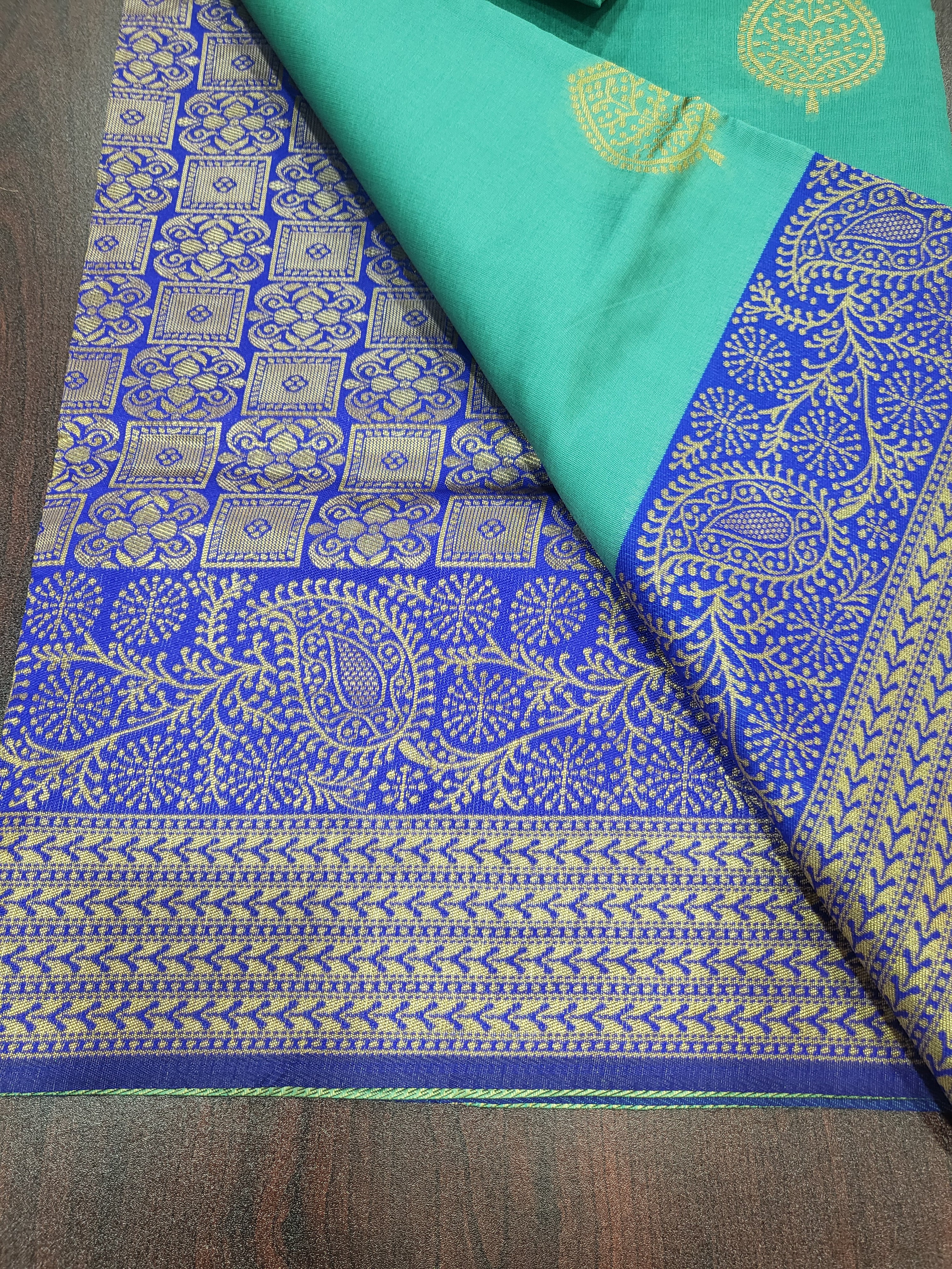 Silk Blend Saree - Silk Zari Thread - Small Motif Butta pattern Gold silk Zari Border