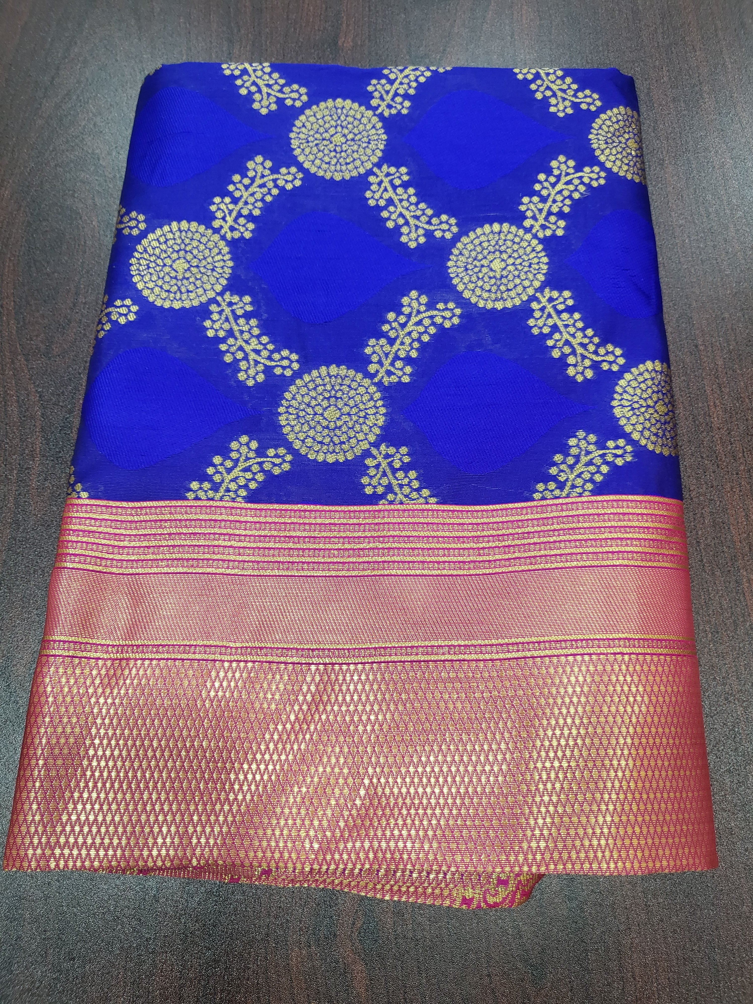 Silk Blend Saree - Silk Zari Thread - Small Motif Butta pattern Gold silk Zari Border