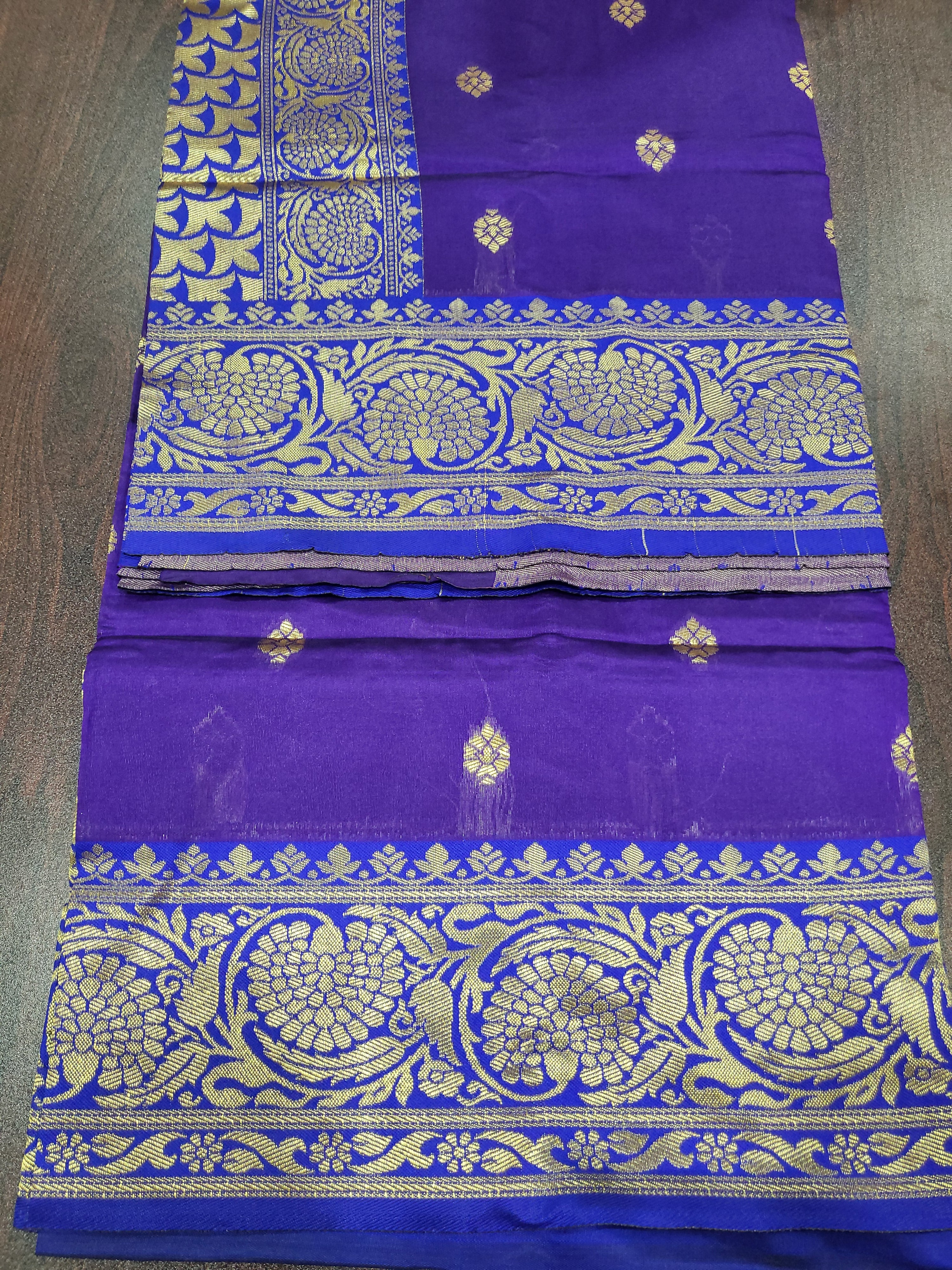 Silk Blend Saree - Silk Zari Thread - Small Motif Butta pattern Gold silk Zari Border