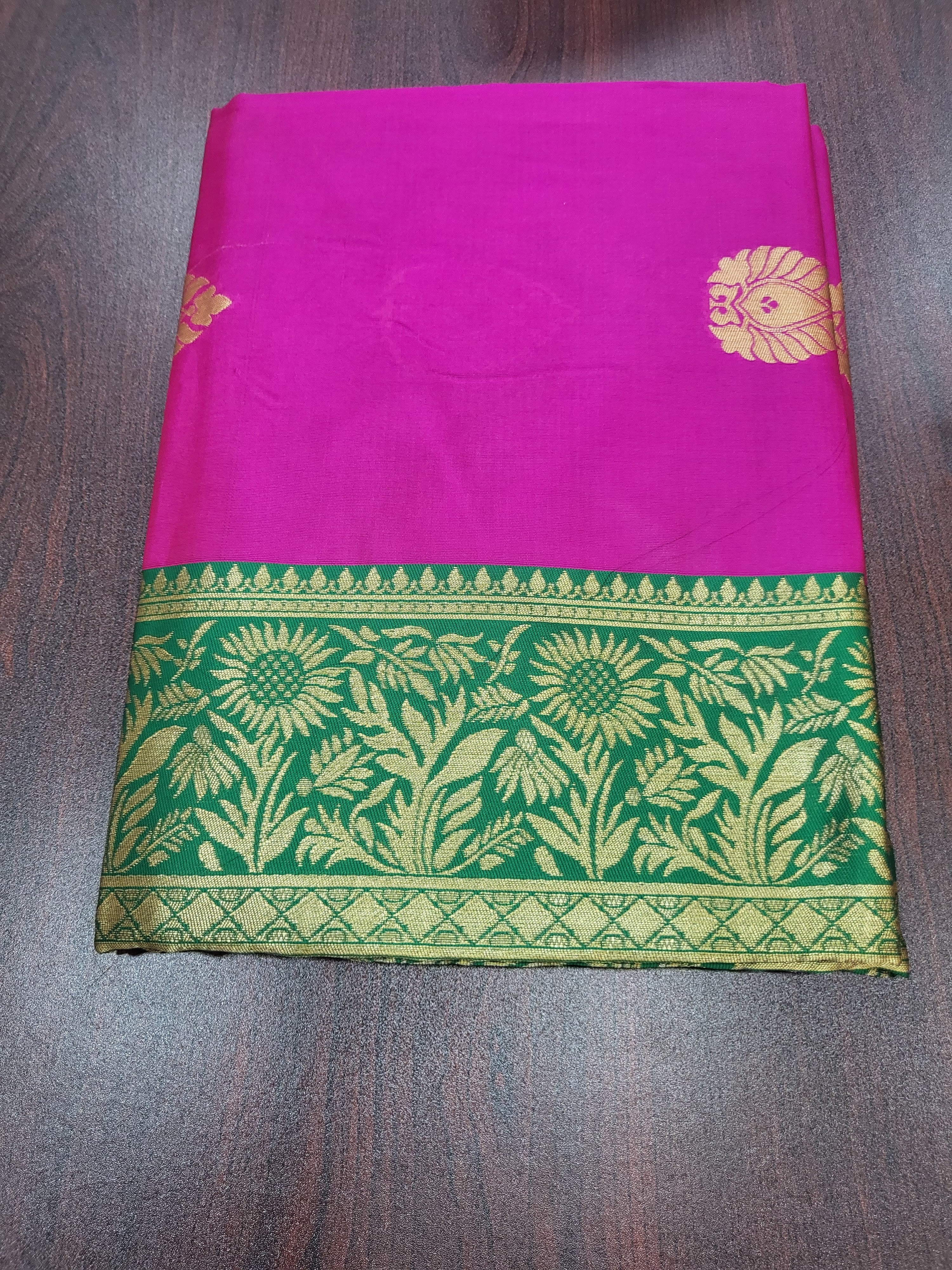 Silk Blend Saree - Silk Zari Thread - Small Motif Butta pattern Gold silk Zari Border