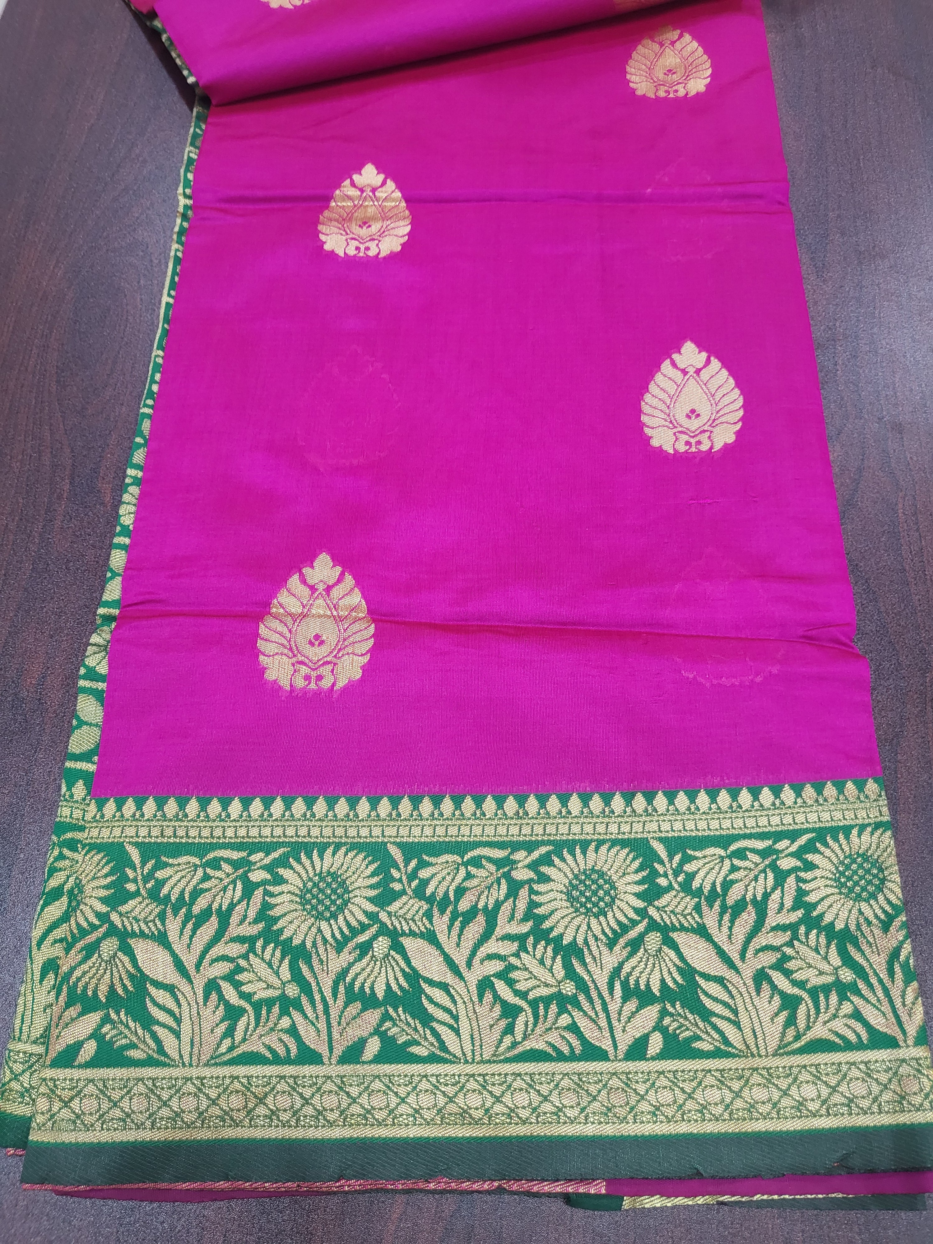 Silk Blend Saree - Silk Zari Thread - Small Motif Butta pattern Gold silk Zari Border