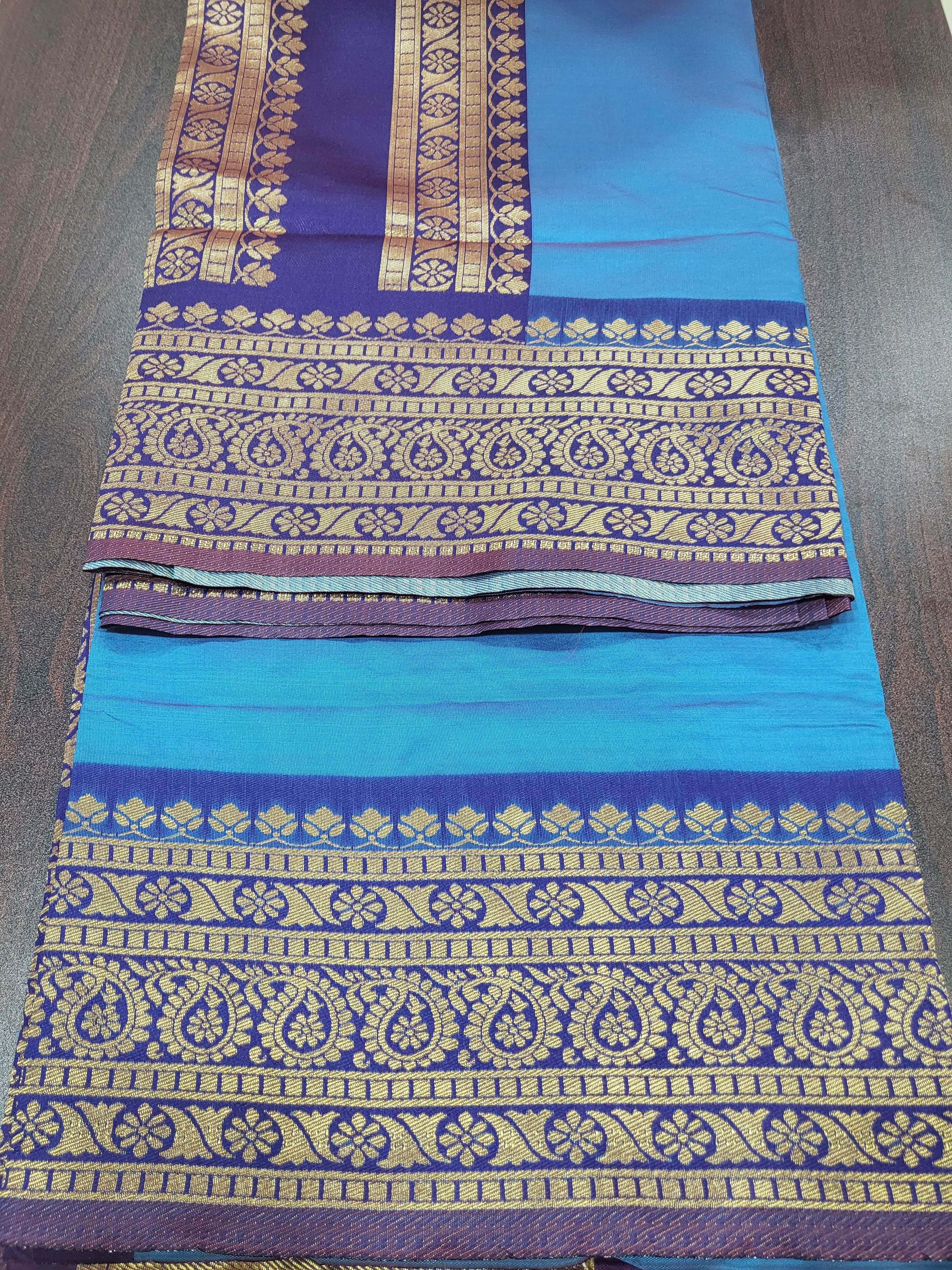 Silk Blend Saree - Silk Zari Thread - Small Motif Butta pattern Gold silk Zari Border