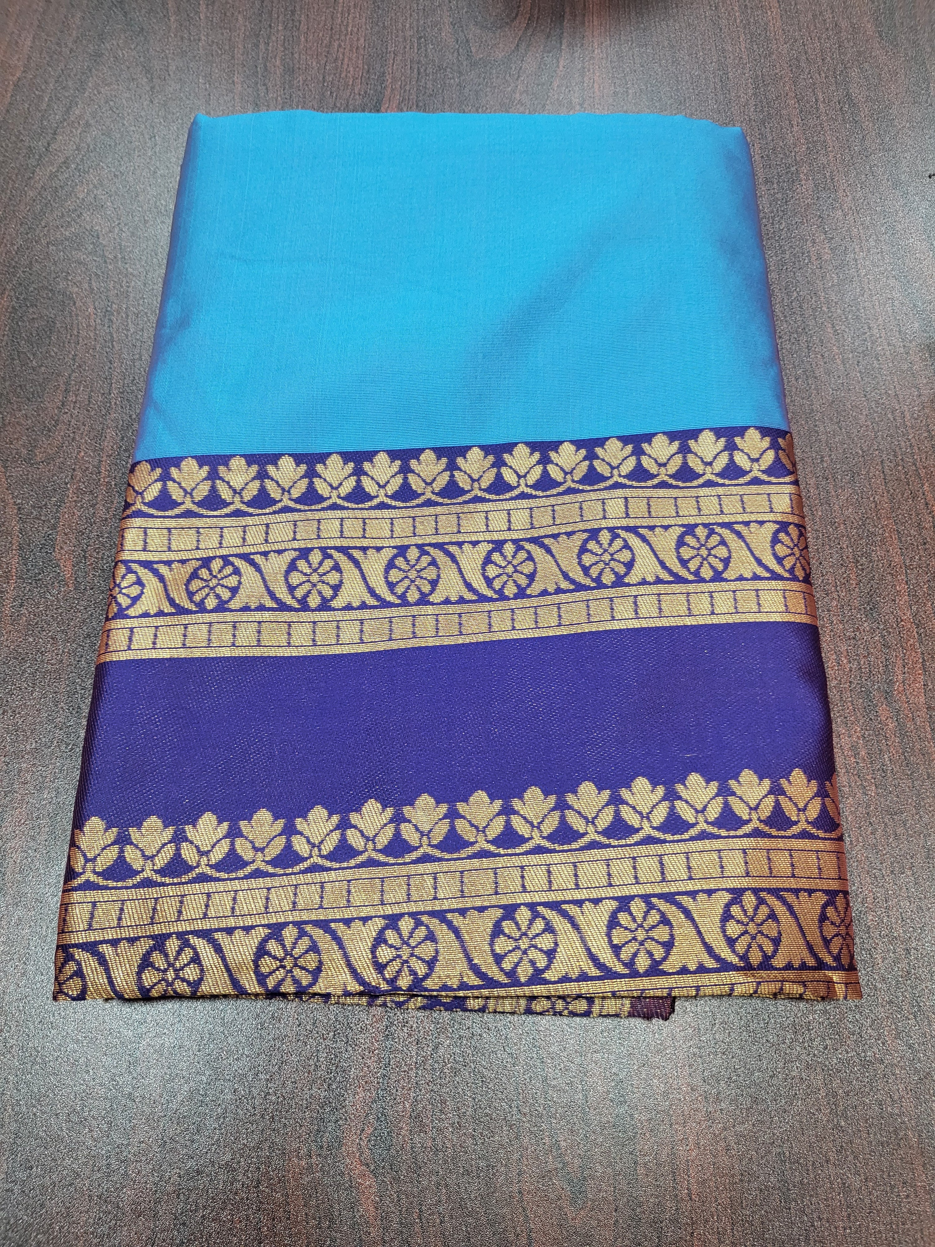 Silk Blend Saree - Silk Zari Thread - Small Motif Butta pattern Gold silk Zari Border