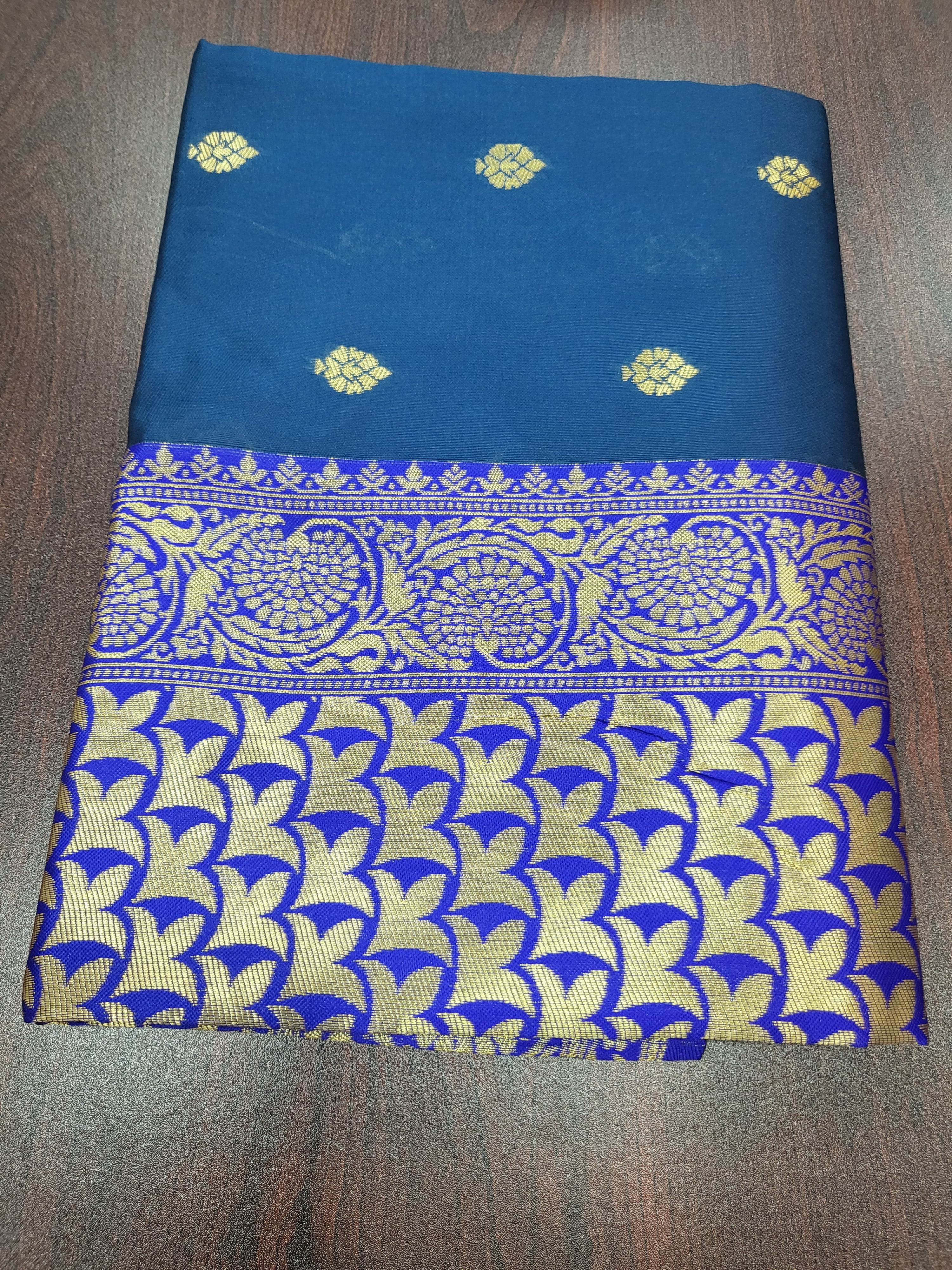 Silk Blend Saree - Silk Zari Thread - Small Motif Butta pattern Gold silk Zari Border