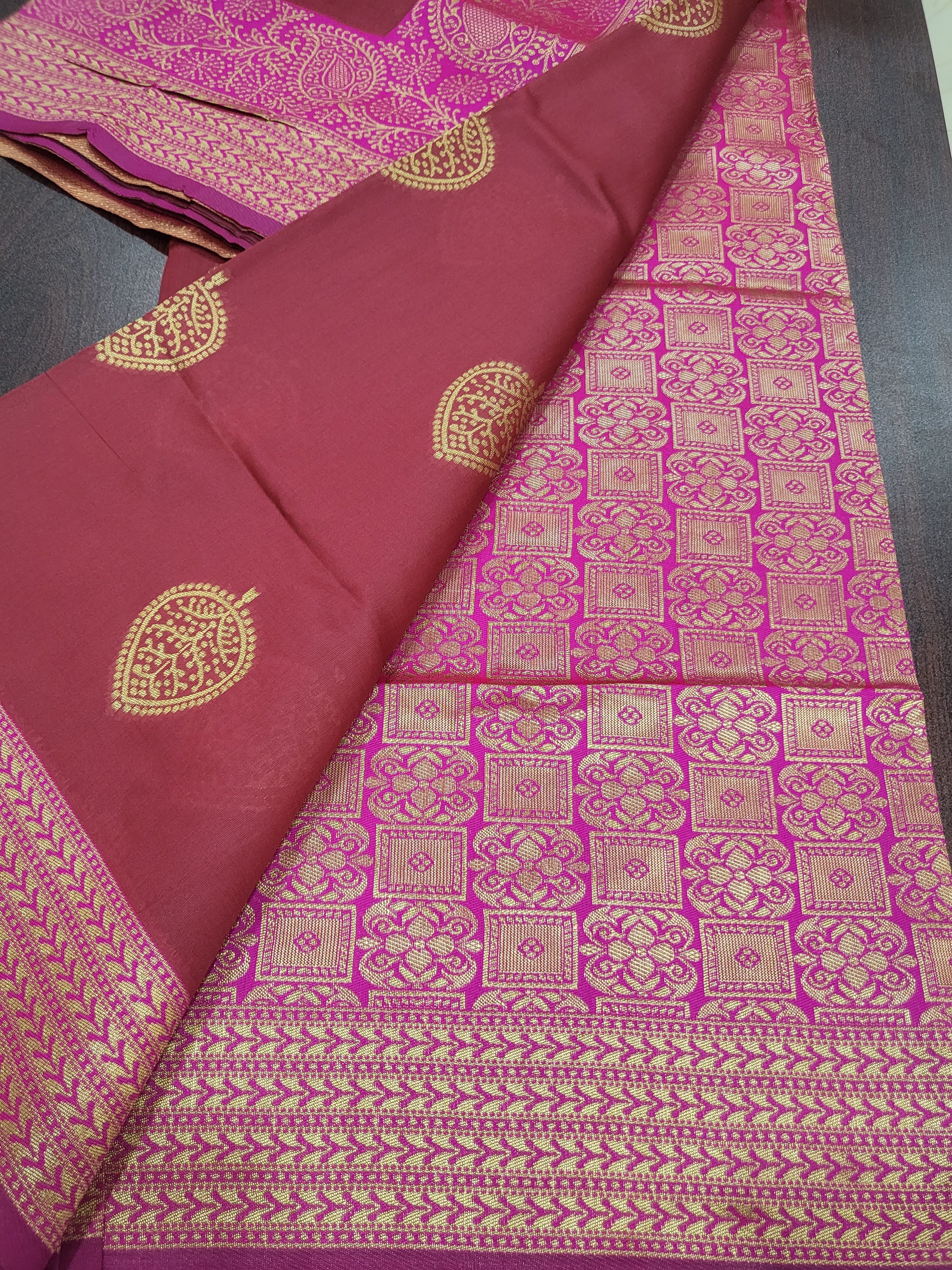 Silk Blend Saree - Silk Zari Thread - Small Motif Butta pattern Gold silk Zari Border