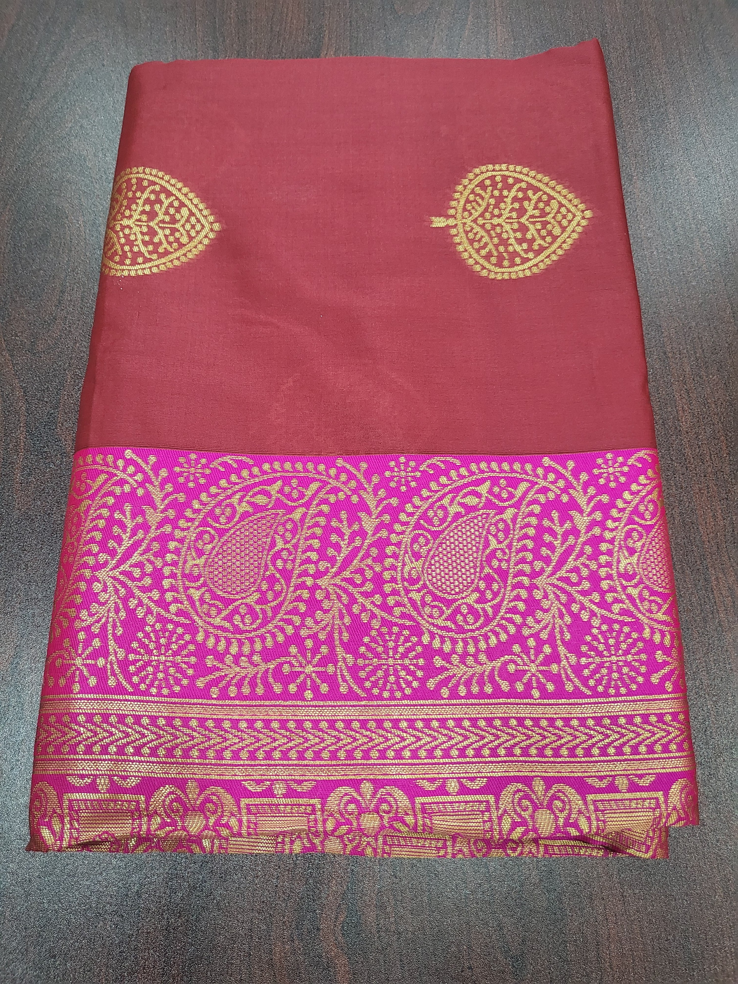 Silk Blend Saree - Silk Zari Thread - Small Motif Butta pattern Gold silk Zari Border