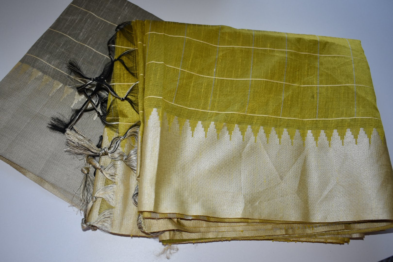 Yellow Color - Raw Silk,  Silk Saree with Tassels