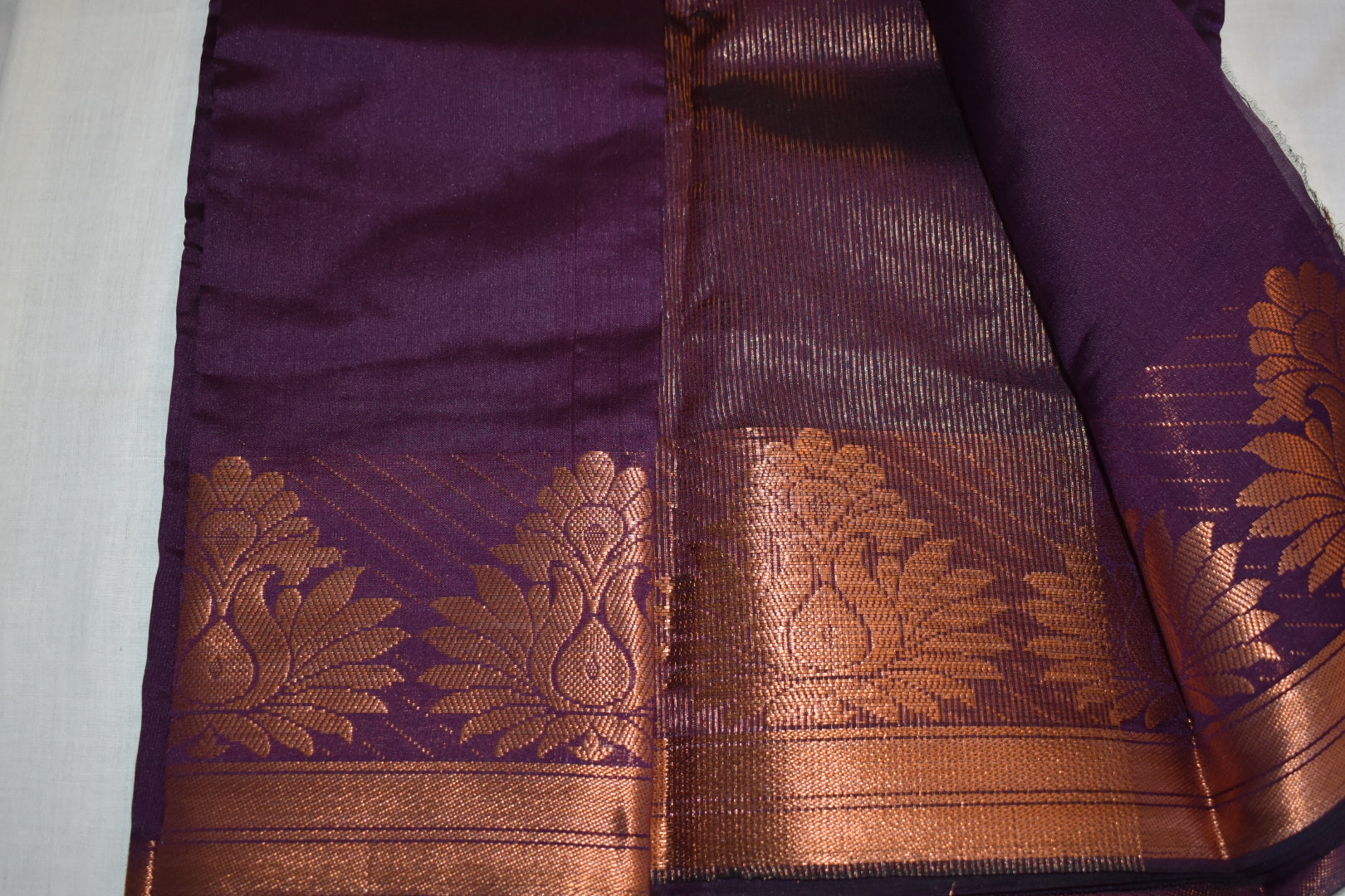 Purple Color -Silk Saree with Rose Gold Zari Silk Thread border - Copper Zari