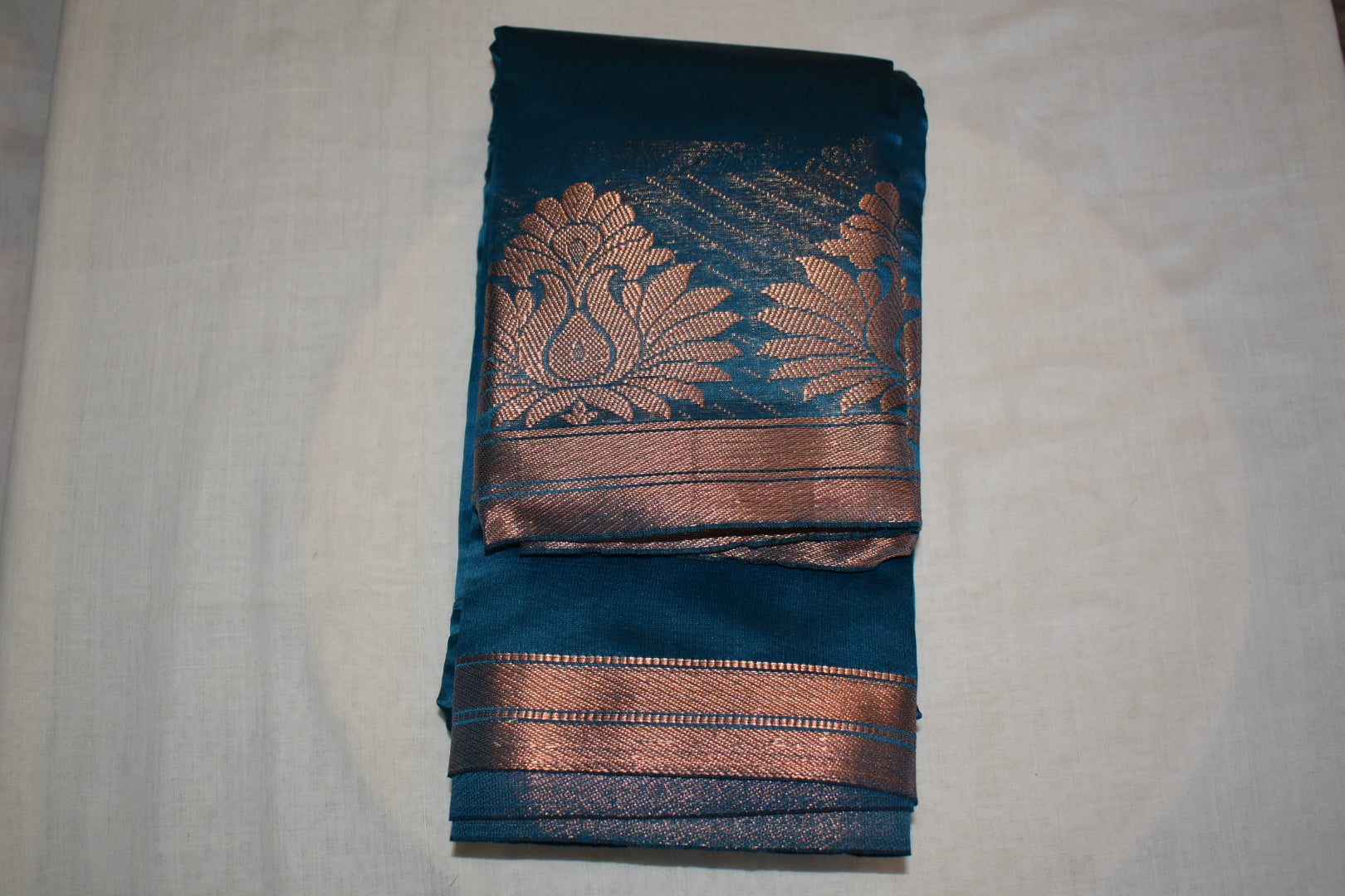Blue Color - Semi Silk Saree with Copper Zari Silk Thread border