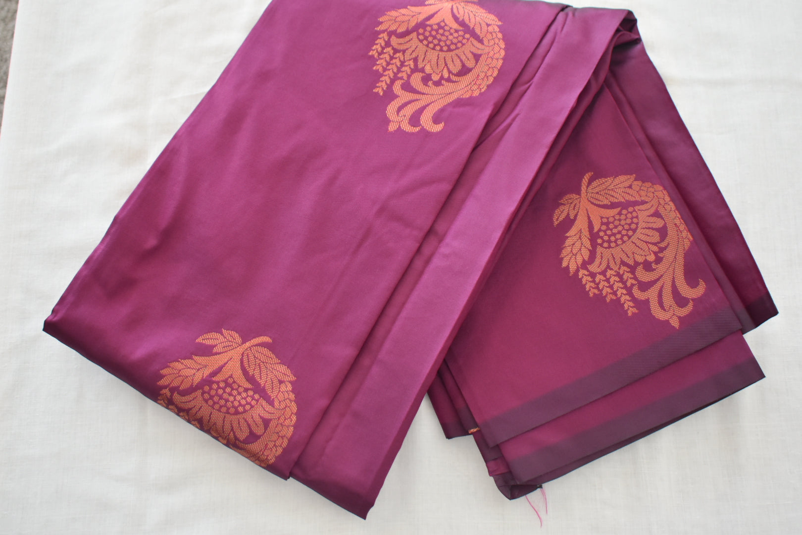Purple Color - Silk Saree with  Zari Silk Thread border and Pallu - Copper/ Rose Gold