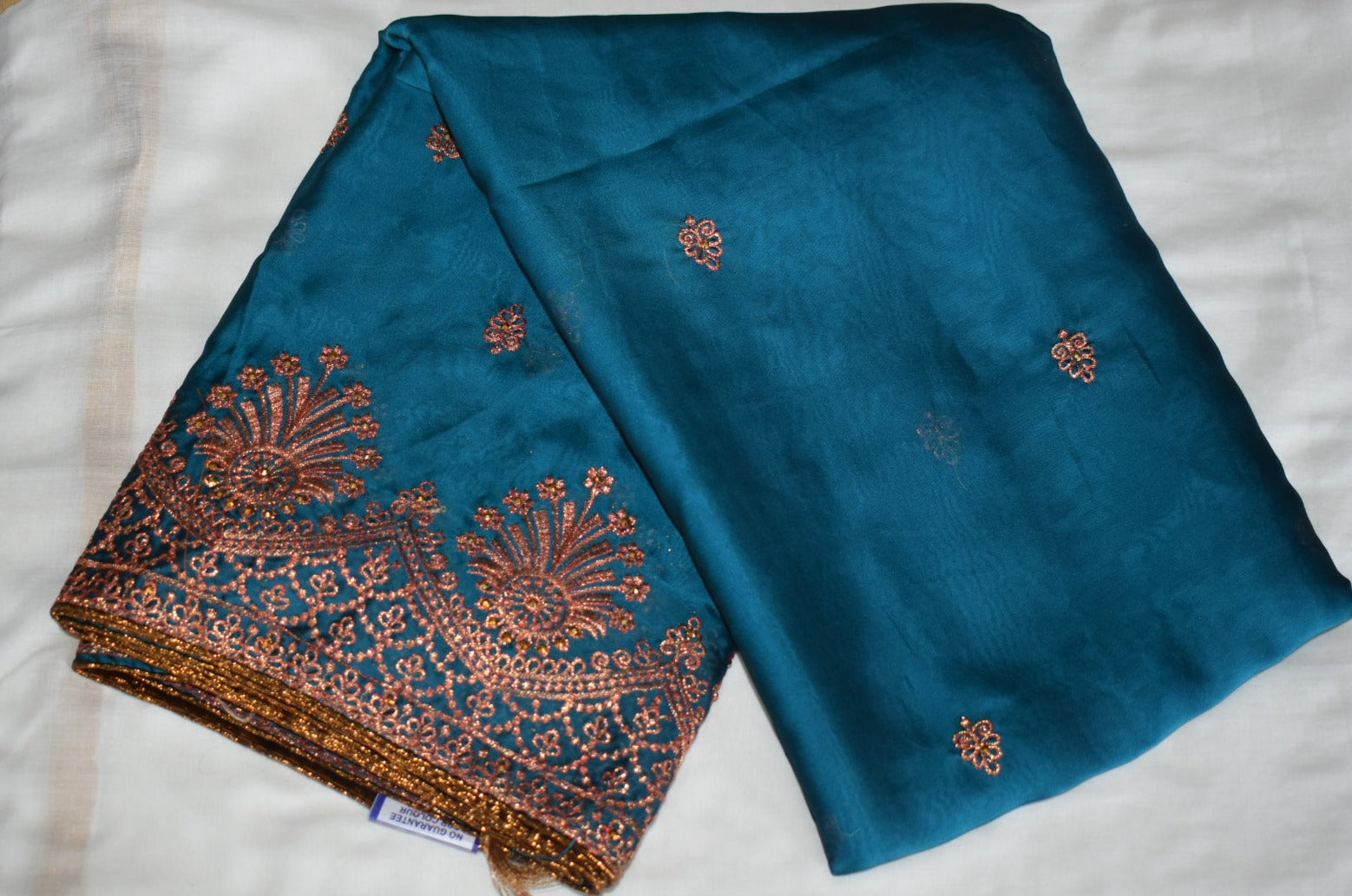 Blue Color - Georgette Silk Saree - Copper Resham Embroidered