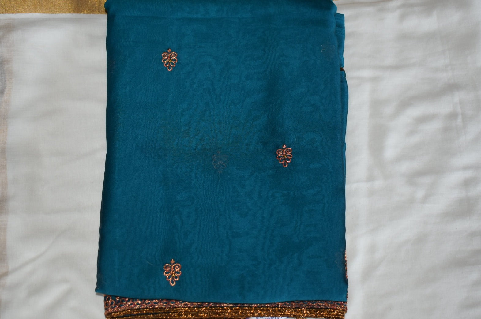 Georgette Silk Saree Blue Color - Rose Gold Resham Embroidered