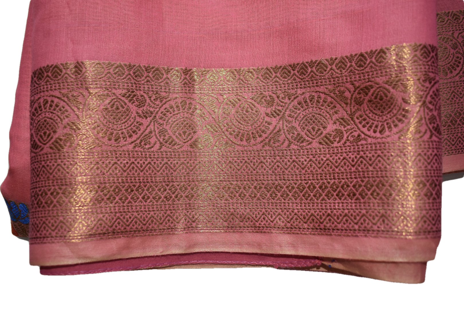 Pink Color - Silk Cotton Handloom Saree Gold Silk Thread work