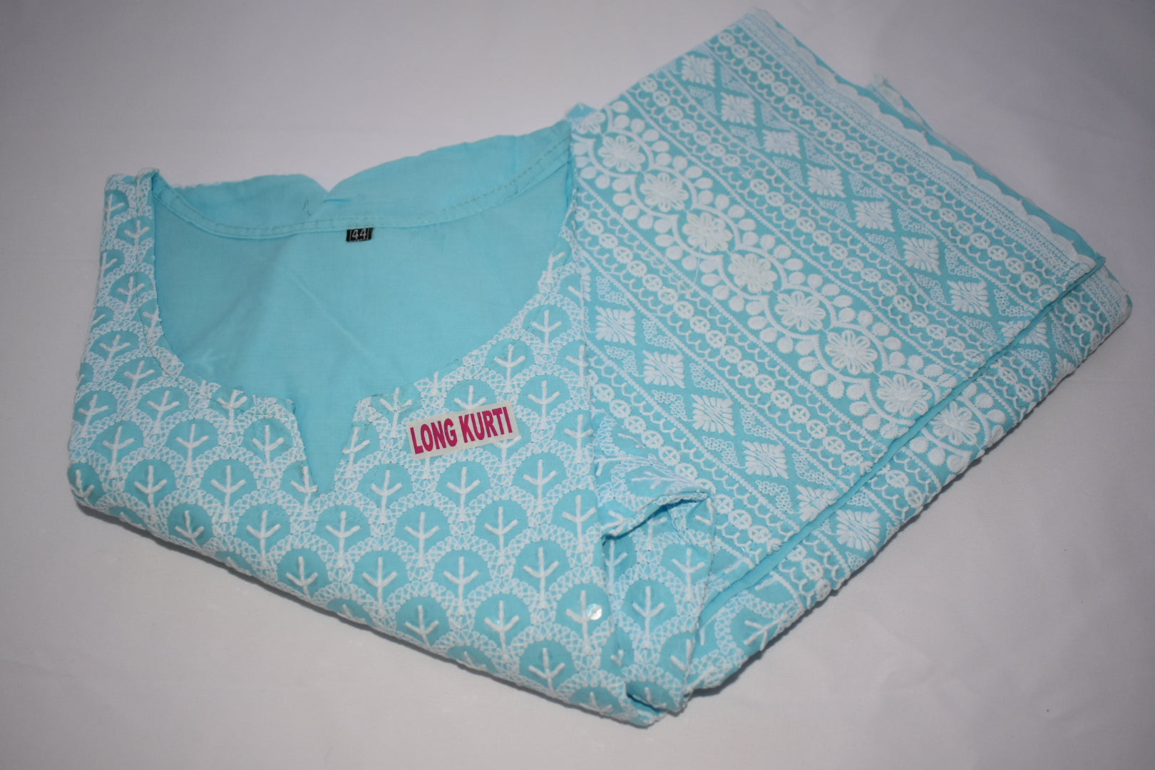 Light Blue Color - Poly Cotton Chicken work and Sequin work Kurti - Size Small/Medium - 30/32 Junior size. Big Girls size - 18 plus