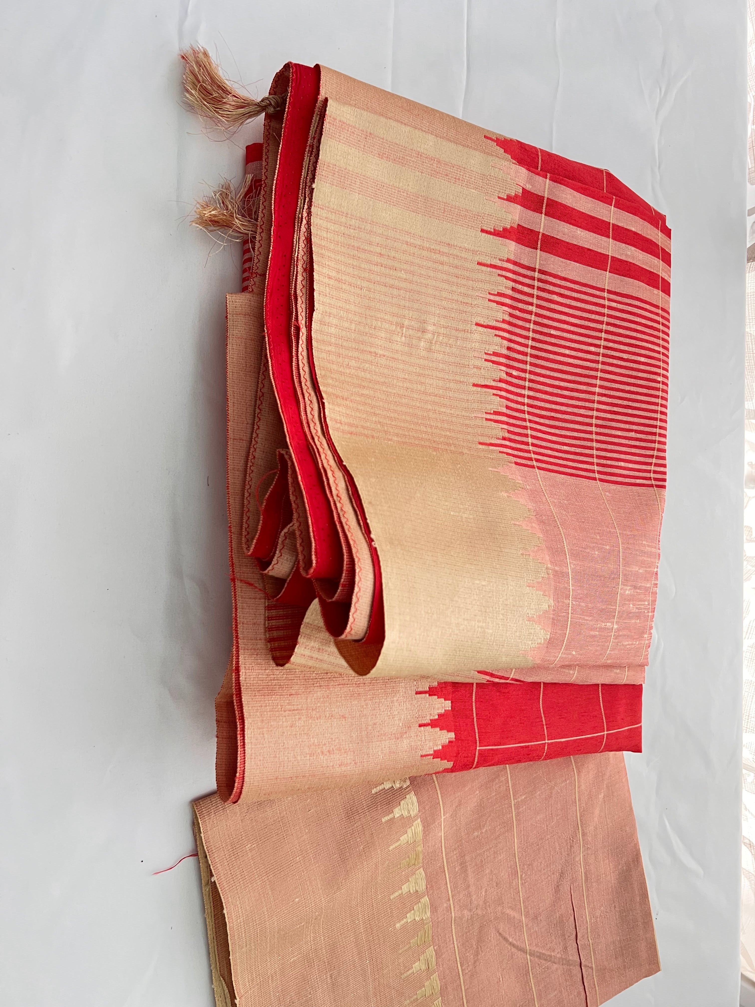 Light Red Color - Raw Silk Soft South Silk Saree with Tassels