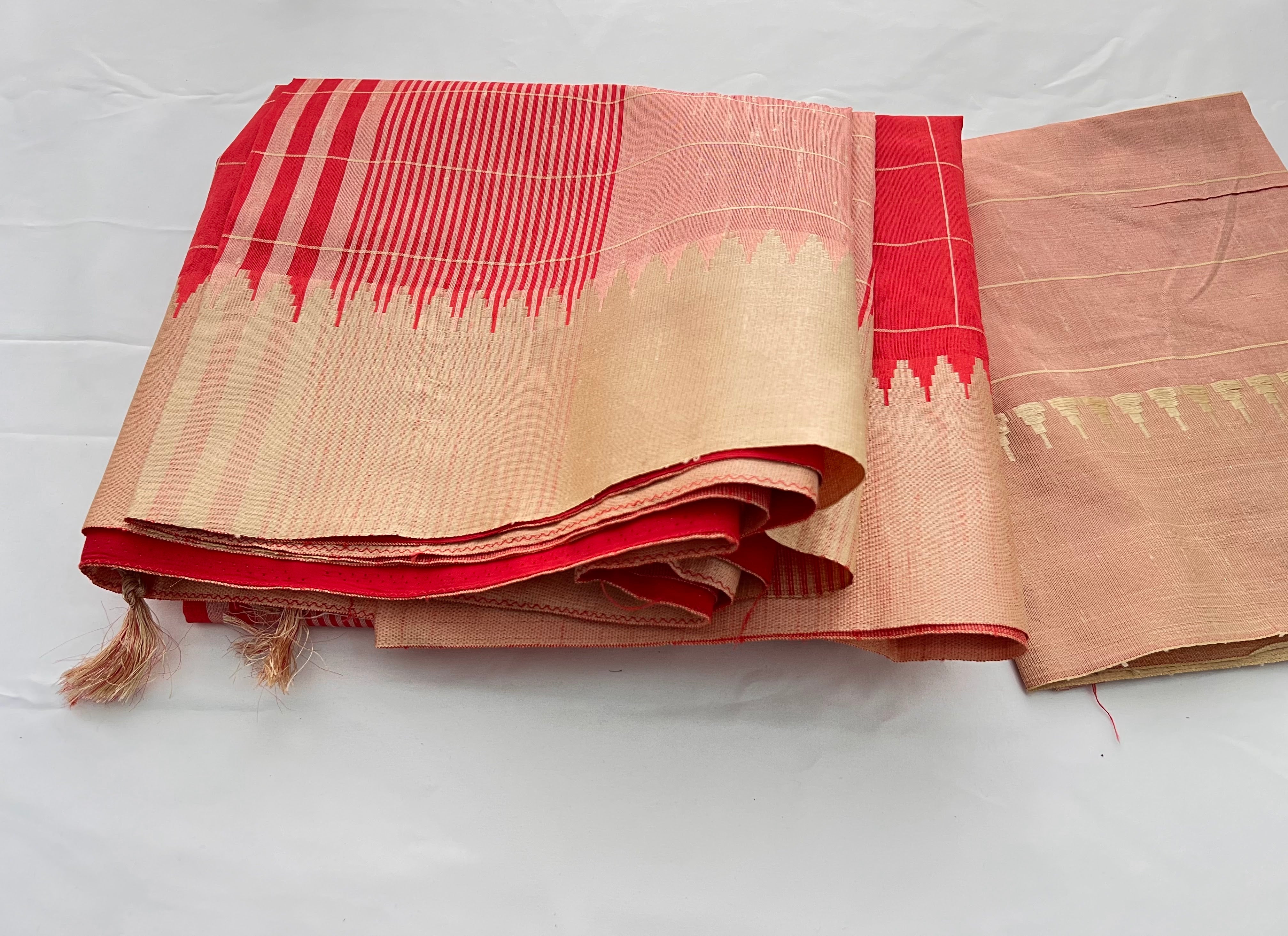 Light Red Color - Raw Silk Soft South Silk Saree with Tassels