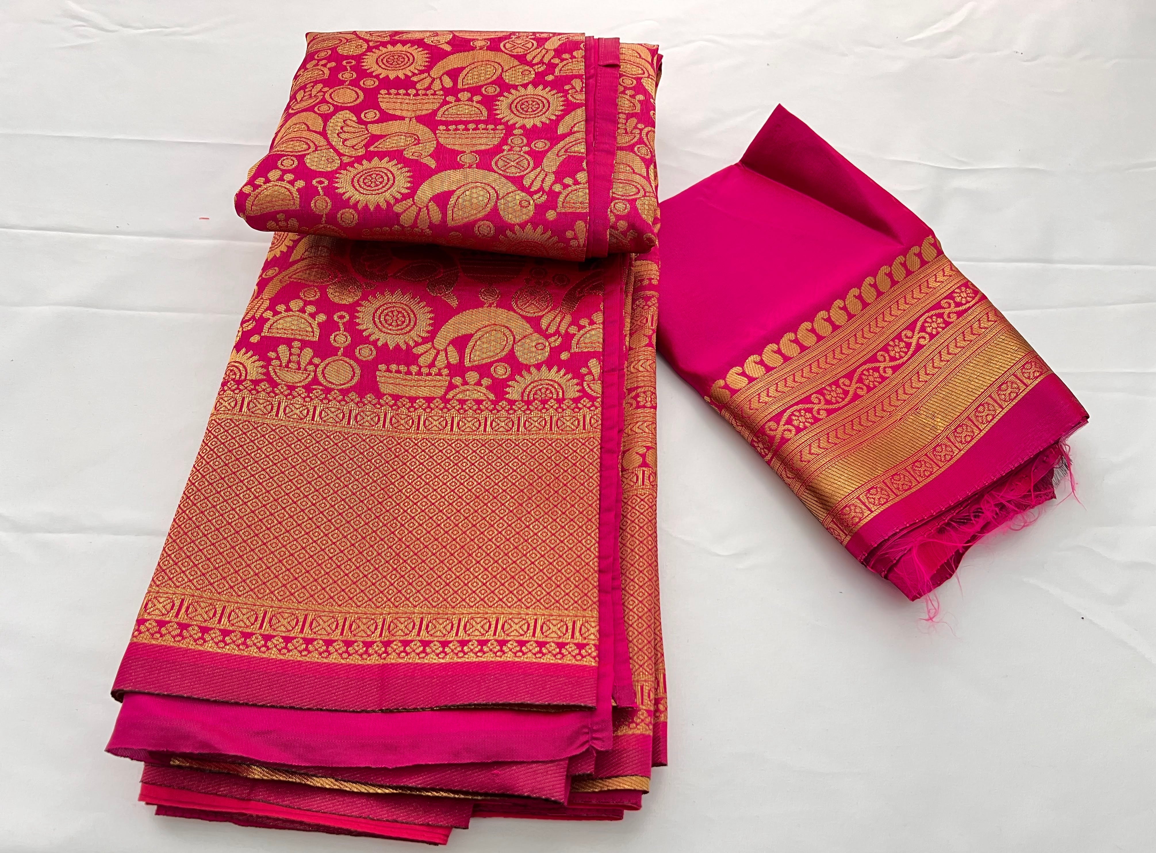 Gray and Pink Banarasi Silk Saree - Urban Womania