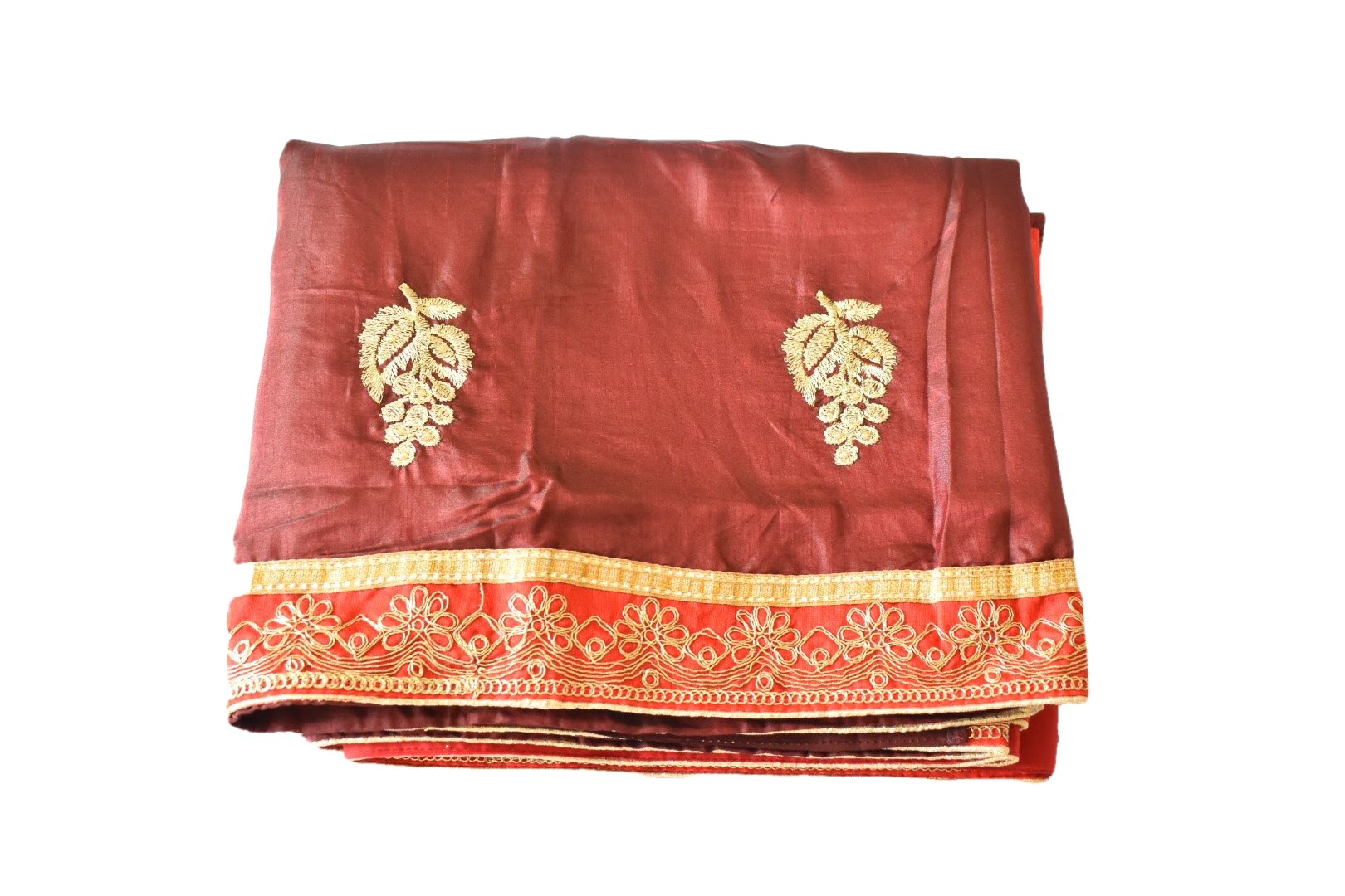 Maroon Red Color - Semi Silk Embroidered Saree - Silk Thread, Saree blouse stitched size 32 included.