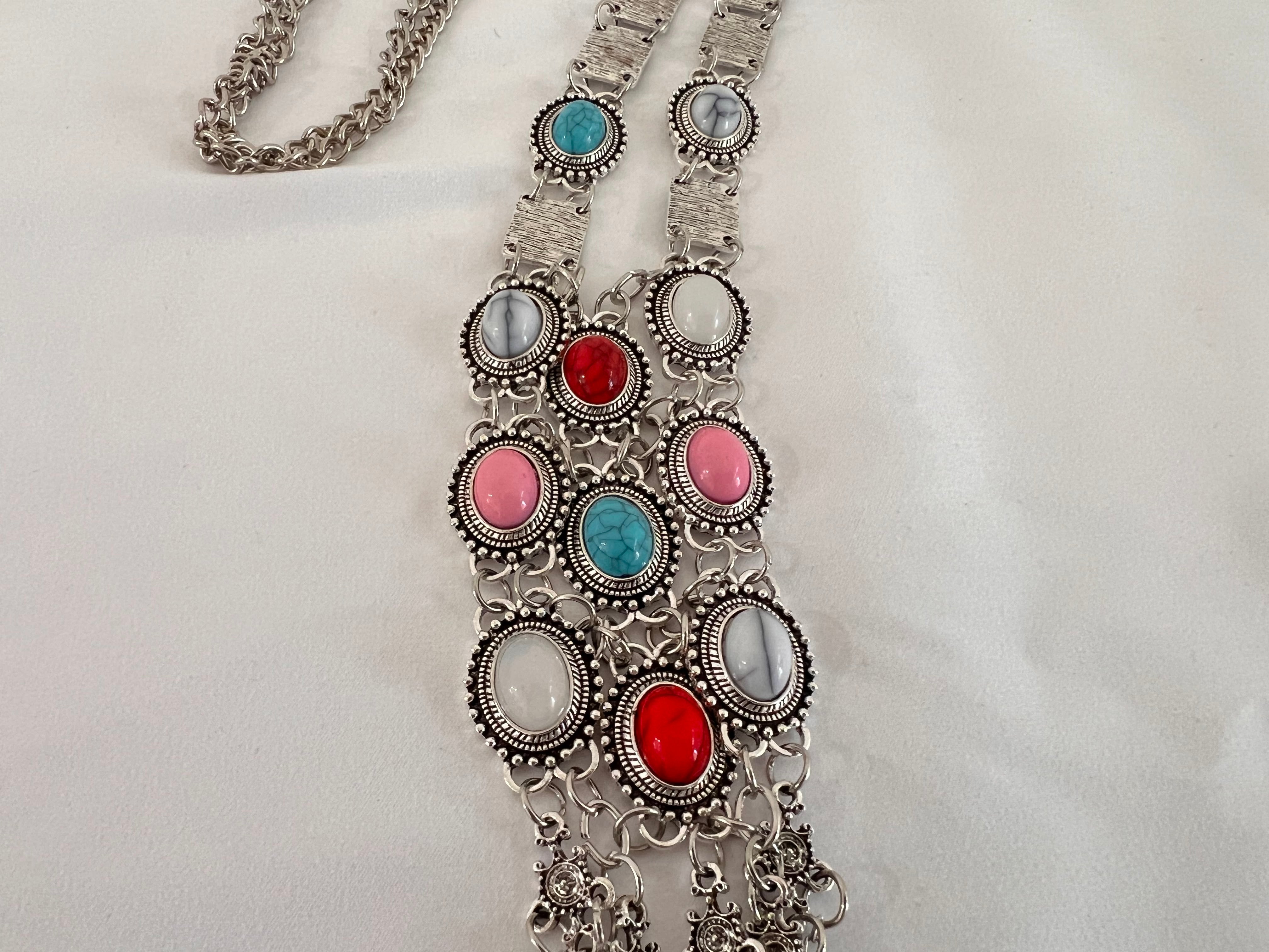 Oxidized Silver Color Necklace with colors